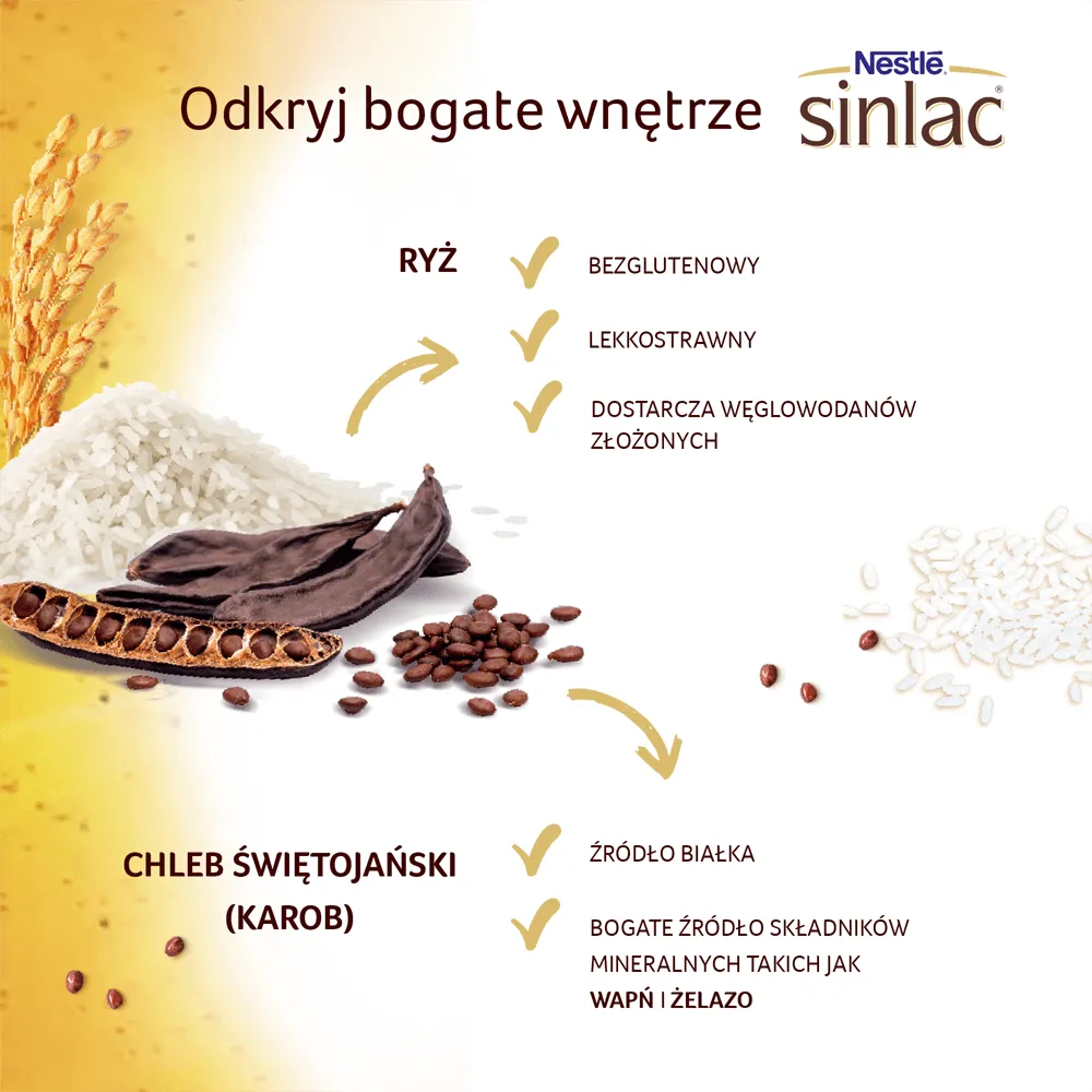 Nestle Sinlac. bezglutenowa kaszka dla dzieci bez laktozy i soi po 4 miesiącu życia, 500 g 