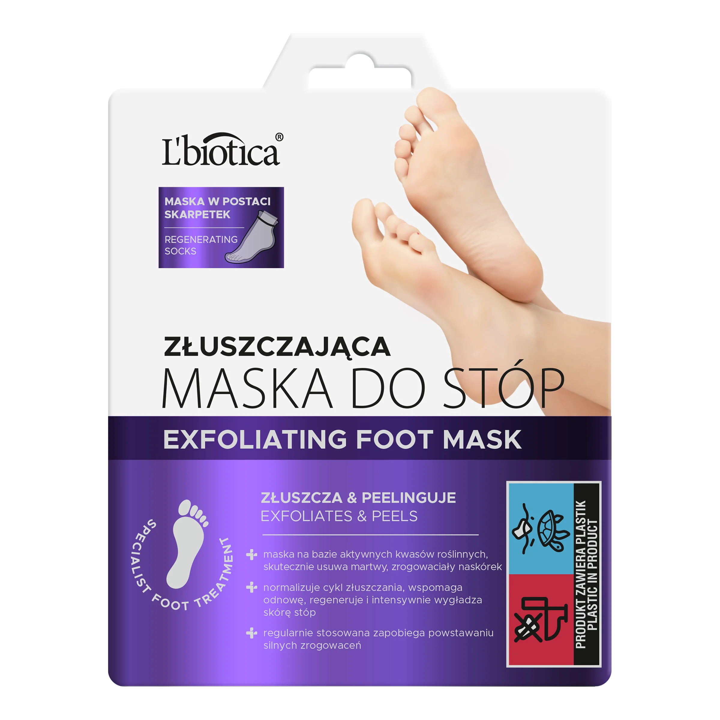 L'biotica złuszczająca maska do stóp w postaci nasączonych skarpetek, 40 ml