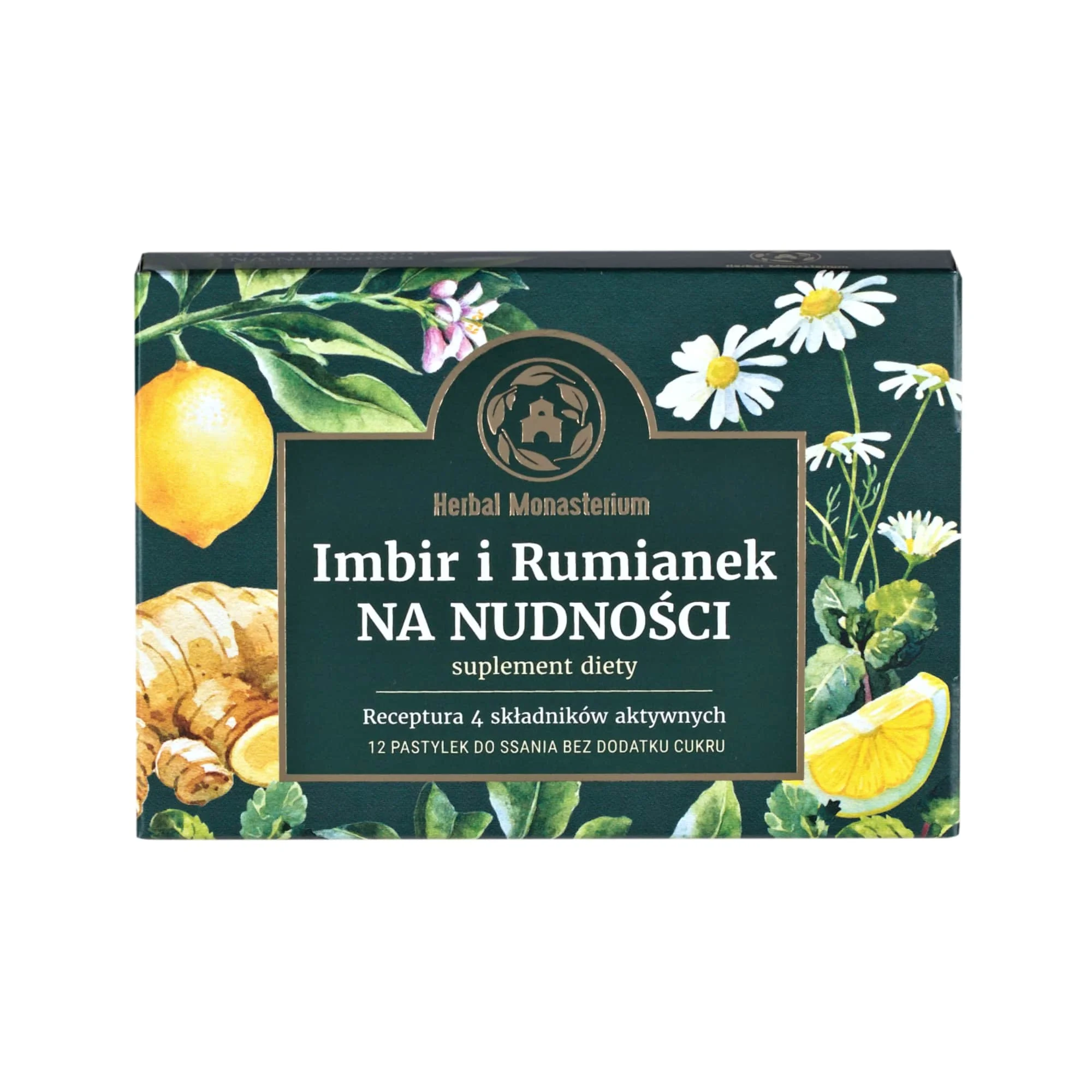 Herbal Monasterium Imbir i Rumianek 12 pastylek do ssania