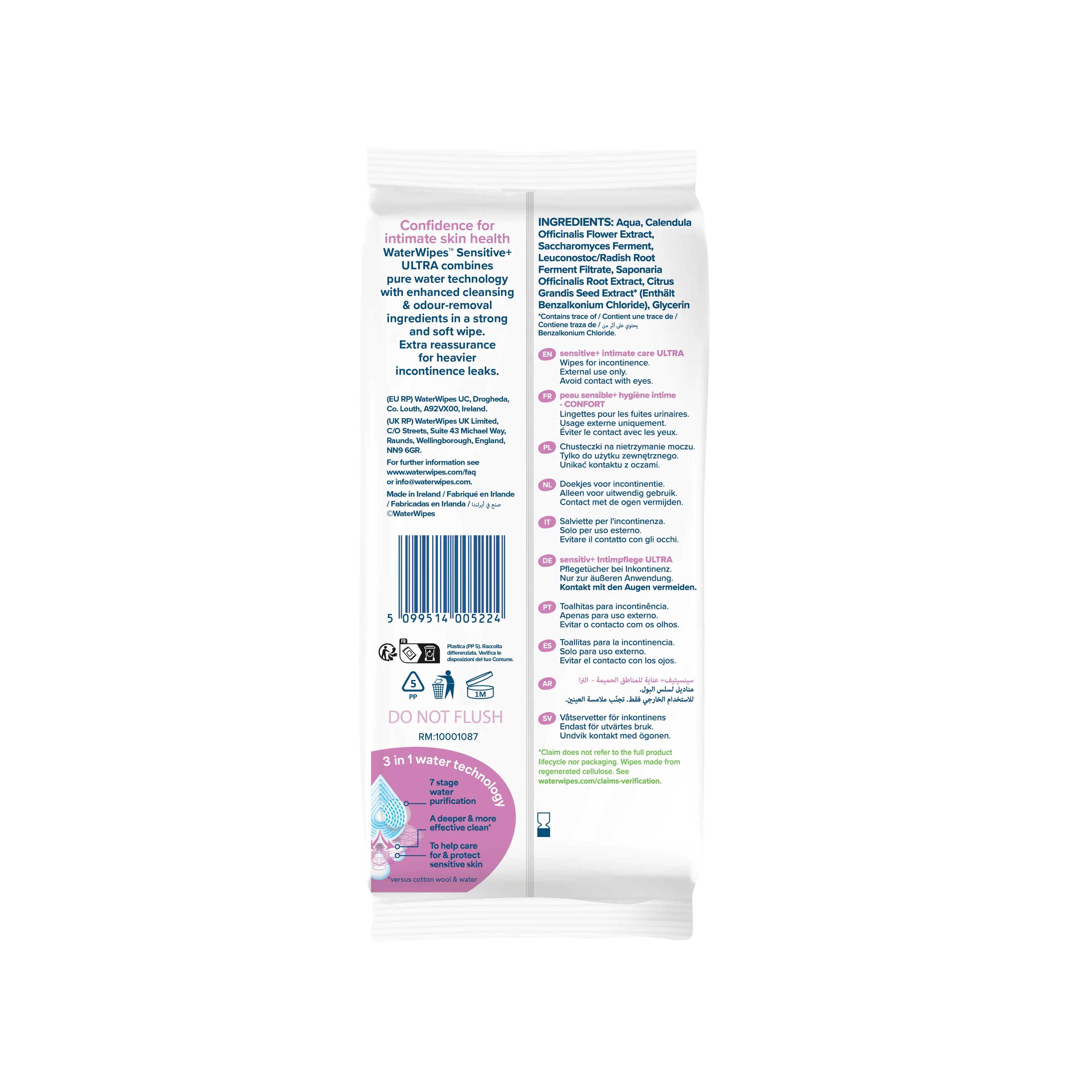 WaterWipes Body&Intimate Ultra chusteczki do higieny intymnej dla osób z problemem nietrzymania moczu, 26 sztuk