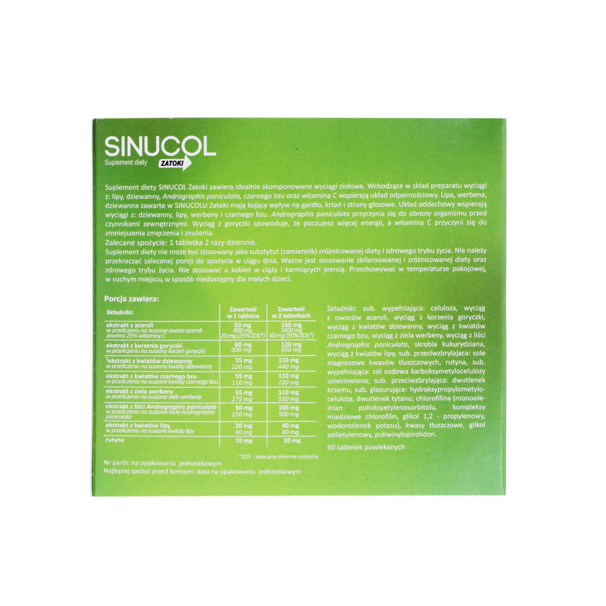 Sinucol Zatoki, suplement diety, 60 tabletek + Sinucol Aromabalsam gratis 