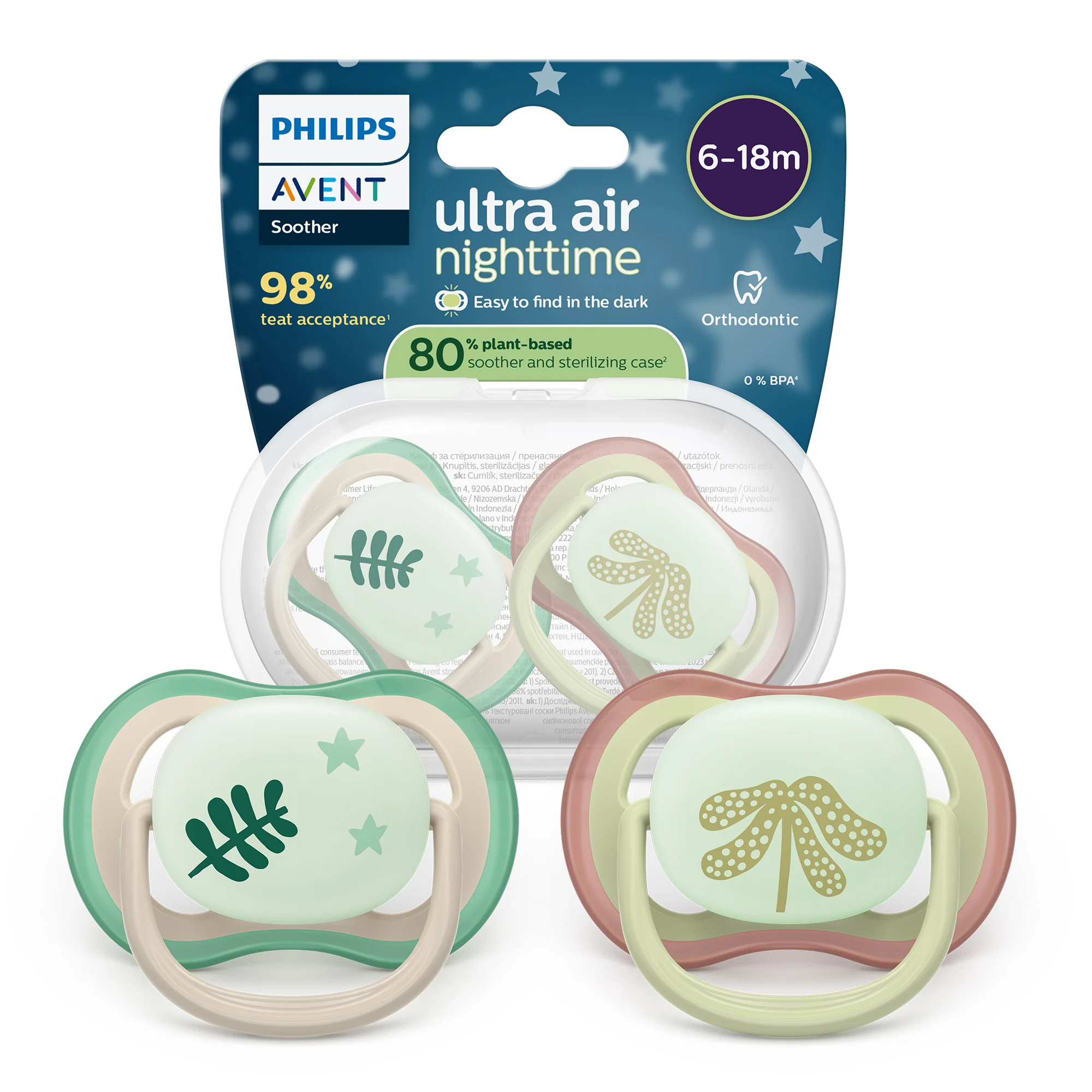 Philips Avent Ultra Air Nighttime świecący w ciemności ortodontyczny smoczek uspokajający 6-18 m, 2 sztuki