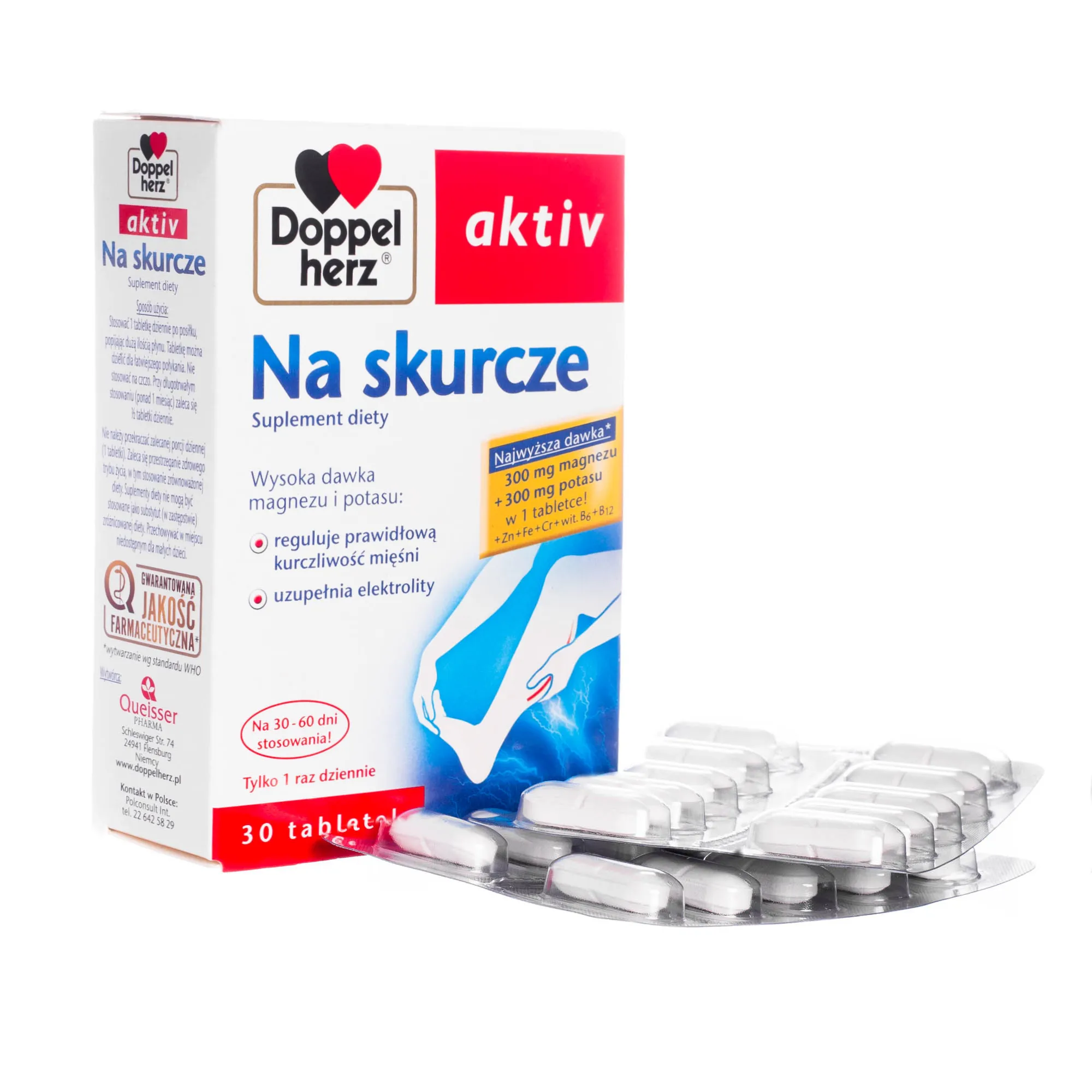 Doppelherz Aktiv Na Skurcze, suplement diety z wysoką dawką magnezu i potasu, 30 tabletek