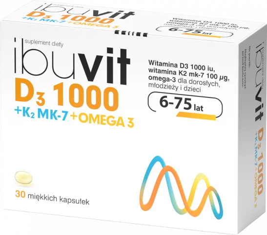 Ibuvit D3 1000 + K2 MK-7 Omega 3, suplement diety, 30 kapsułek