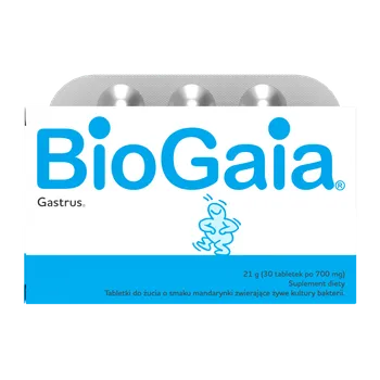BioGaia Gastrus, suplement diety, smak mandarynkowy, 30 tabletek do żucia 
