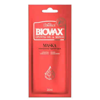 L'biotica Biovax Opuntia Oil&Mango, intensywnie regenerująca maseczka do włosów zniszczonych, 20 ml 