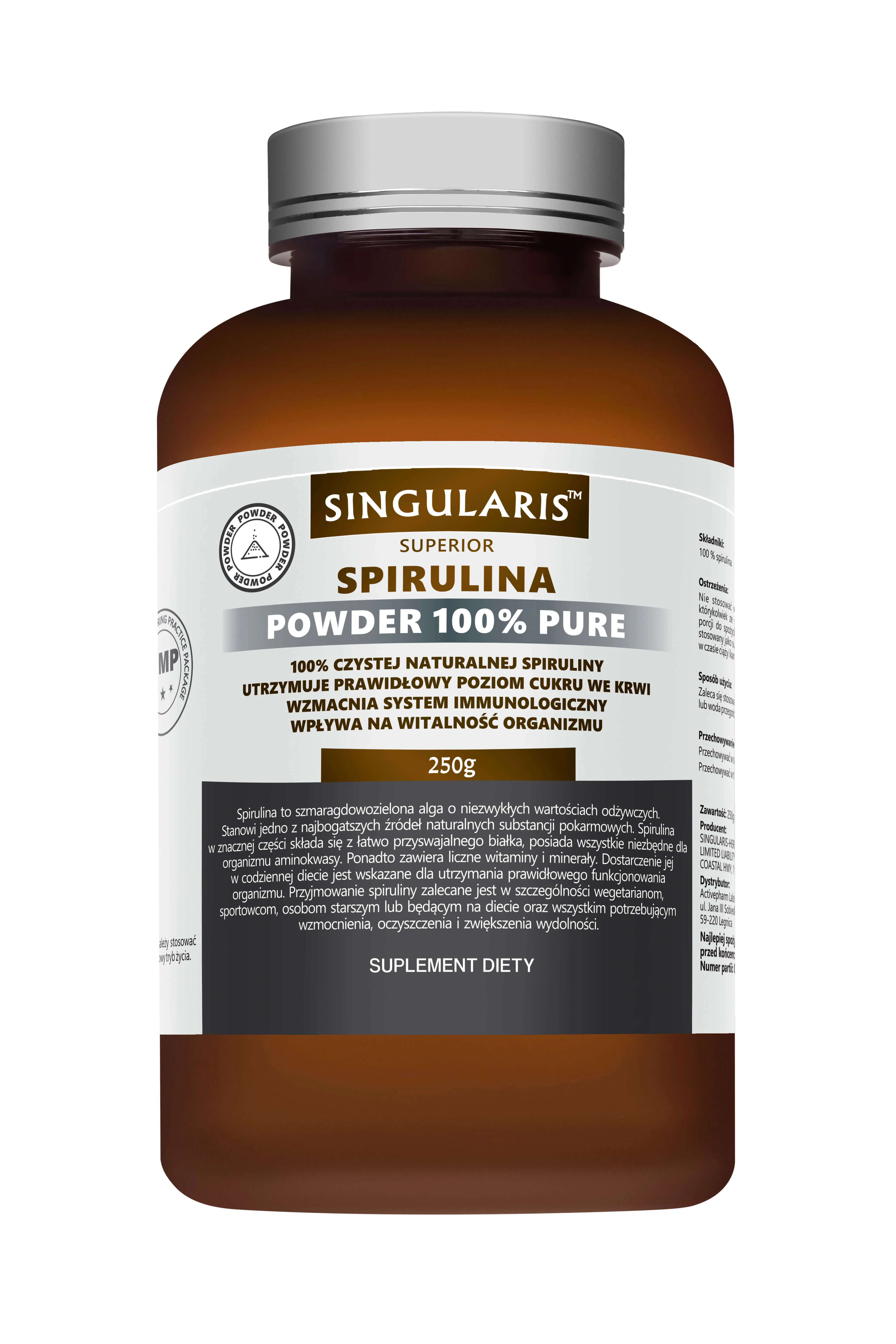 Singularis Superior Spirulina Powder 100% Pure, suplement diety, proszek 250 g