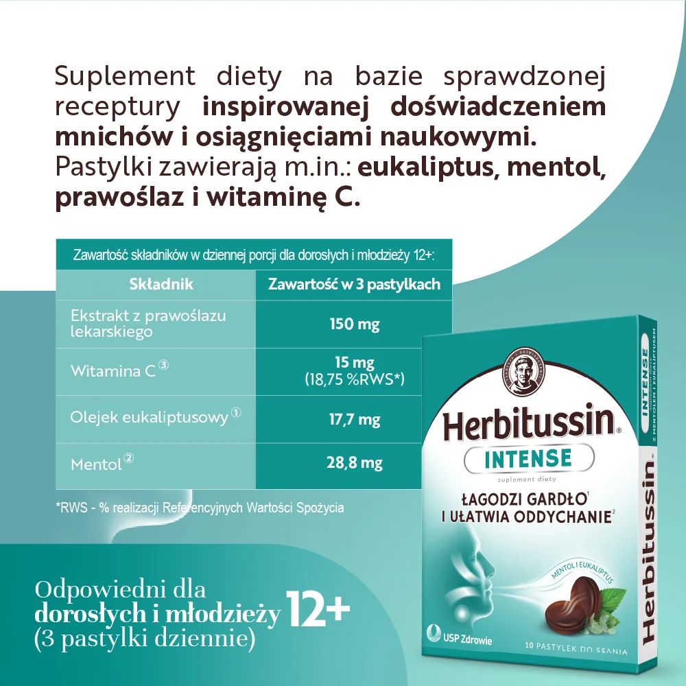 Herbitussin Intense 10 pastylek do ssania