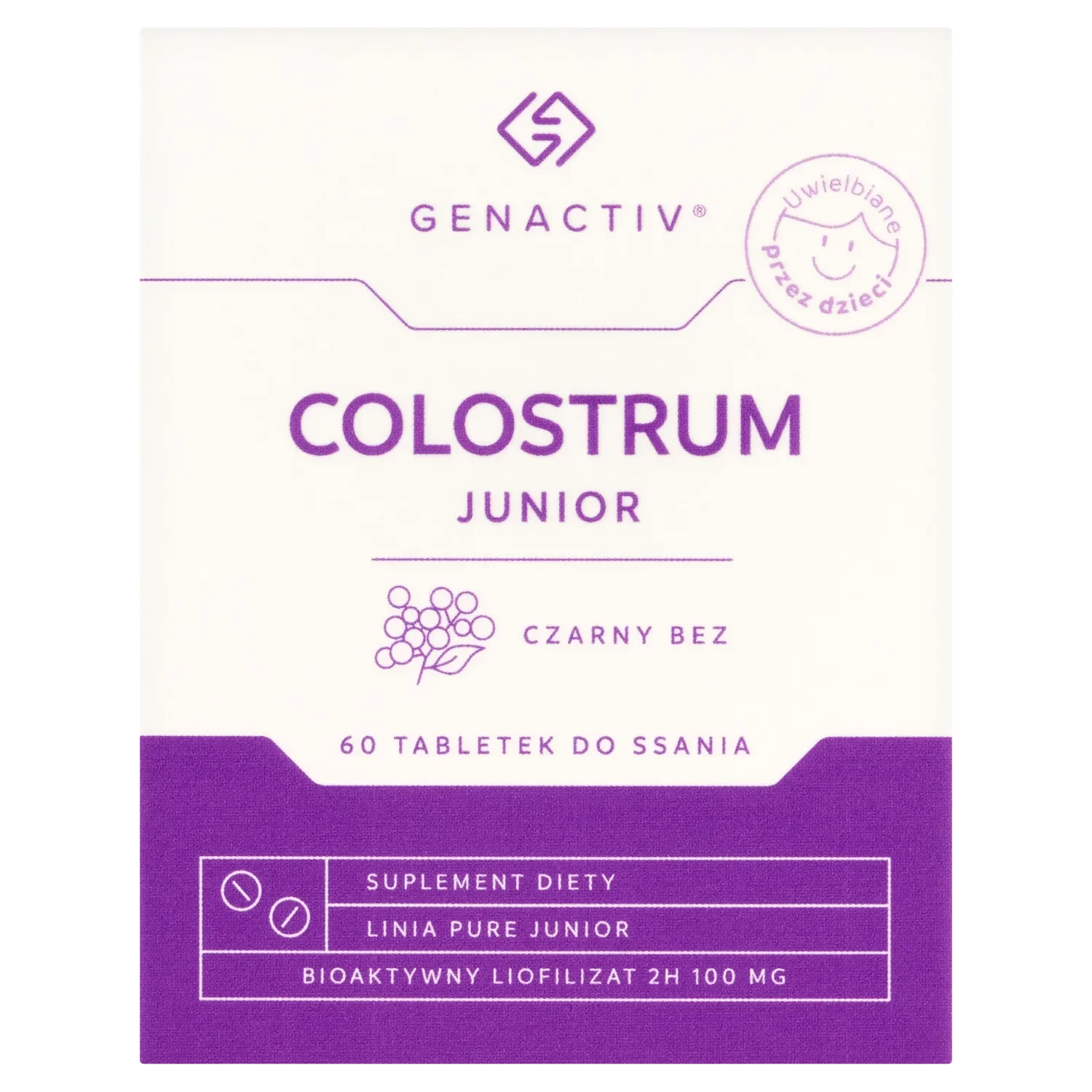 Genactiv Colostrum Junior Czarny Bez 60 tabletek do ssania