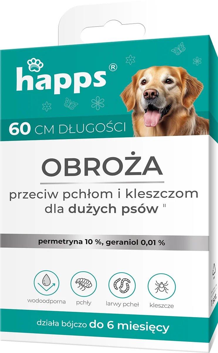 Happs obroża przeciw pchłom i kleszczom dla dużych psów, 1 sztuka
