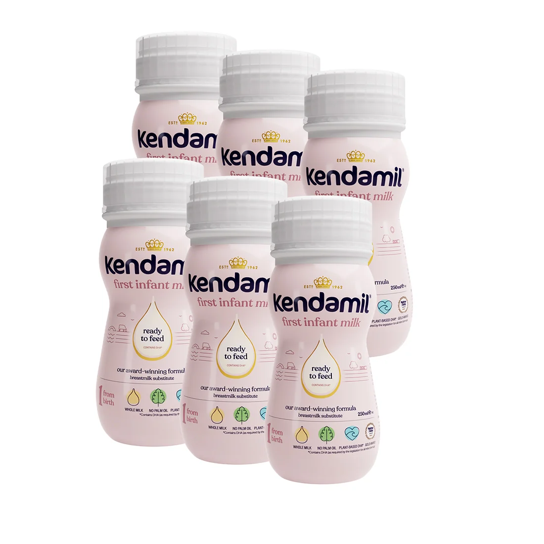 Kendamil 1 mleko początkowe w płynie dla niemowląt, zestaw, 6x250 ml