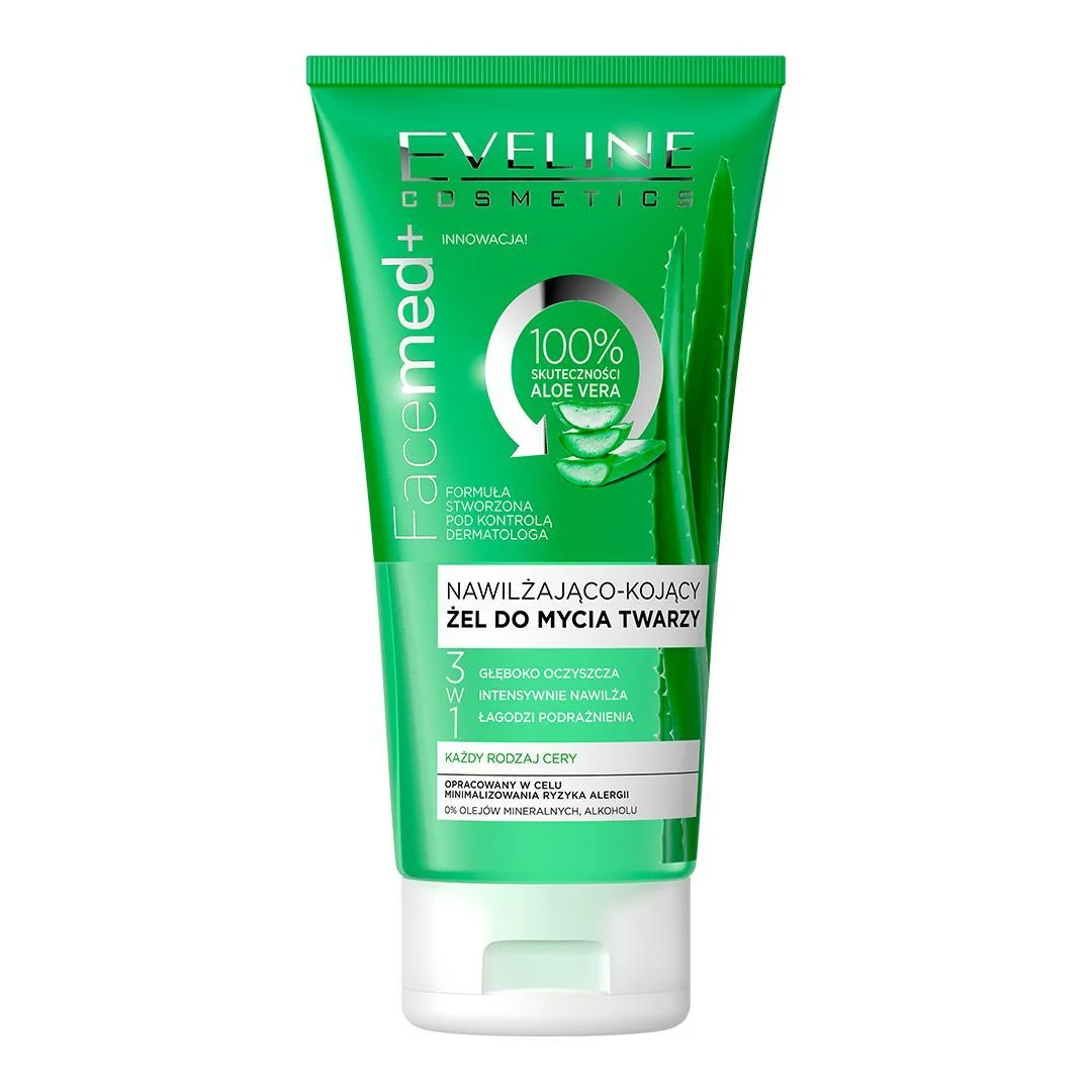 Eveline Cosmetics Facemed+ nawilżająco-kojący żel do mycia twarzy 3w1, 150 ml