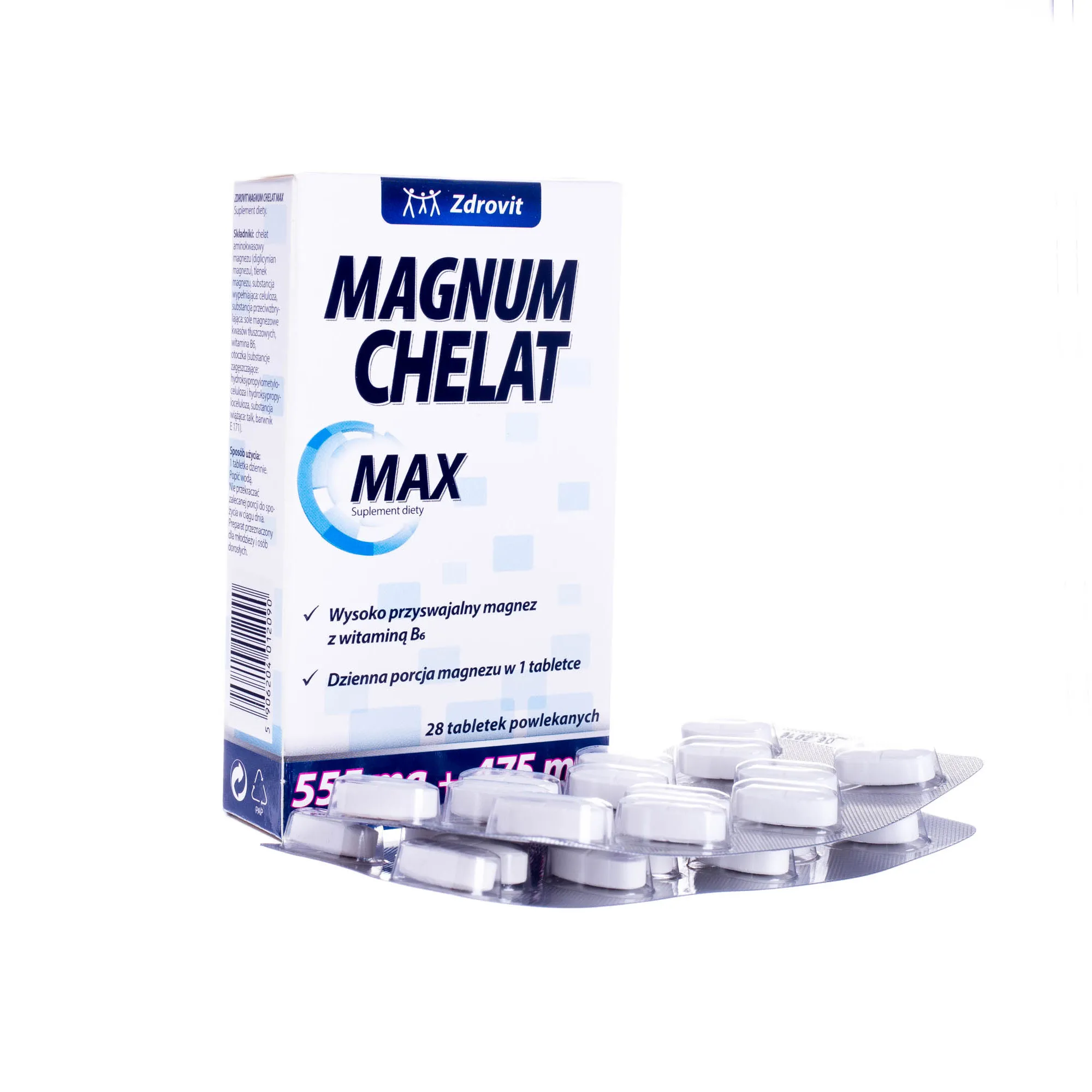 Magnum Chelat Max - 28 tabletek powlekanych z wysoko przyswajalnym magnezem z wit. B6
