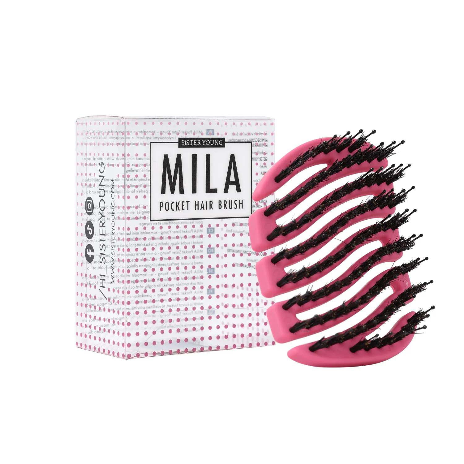 Sister Young Mila fuchsia, mini szczotka do włosów z włosiem dzika, 1 sztuka