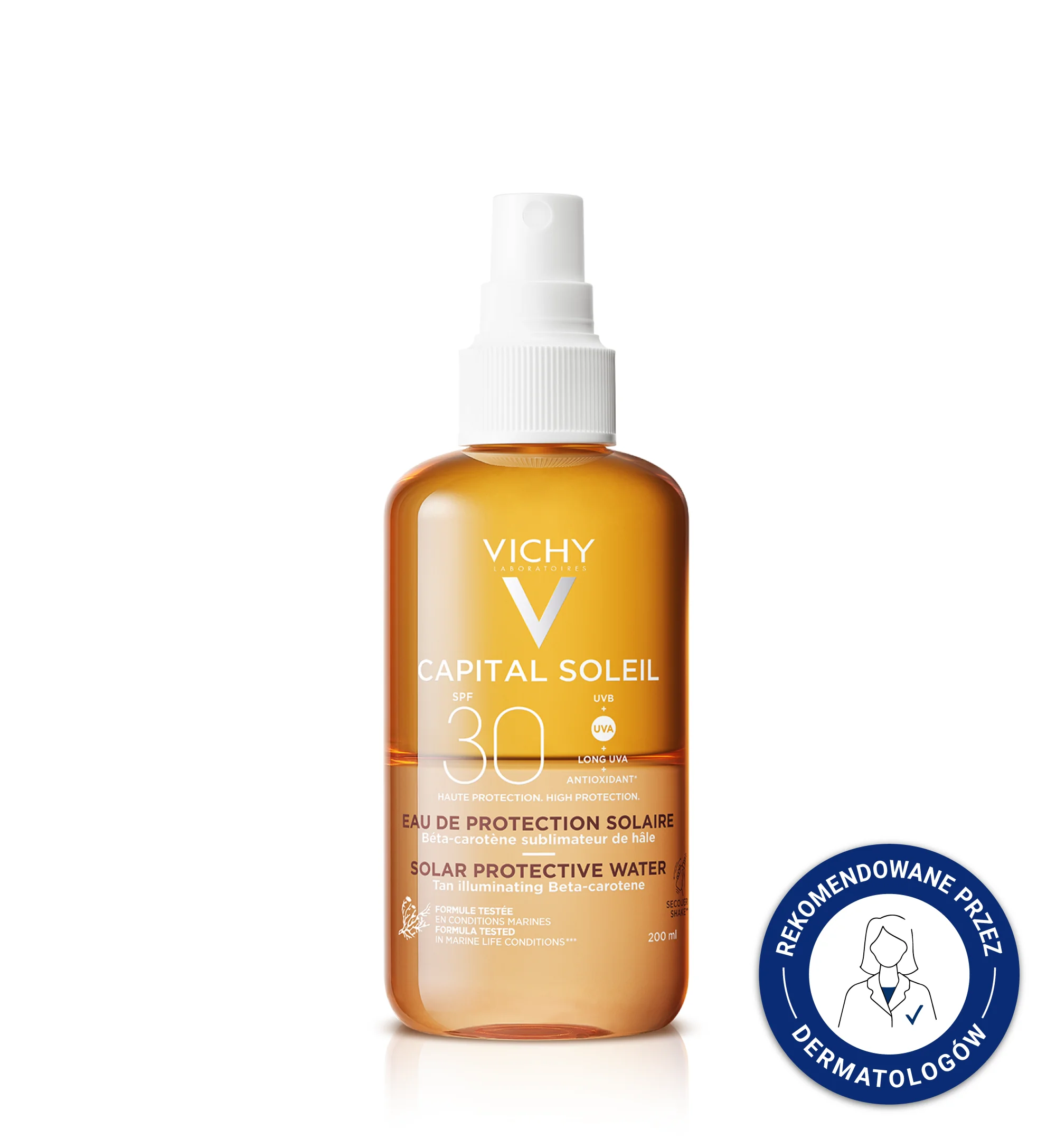 Vichy Capital Soleil, Ochronna woda solarna - przyspieszająca opalanie SPF 30, 200ml