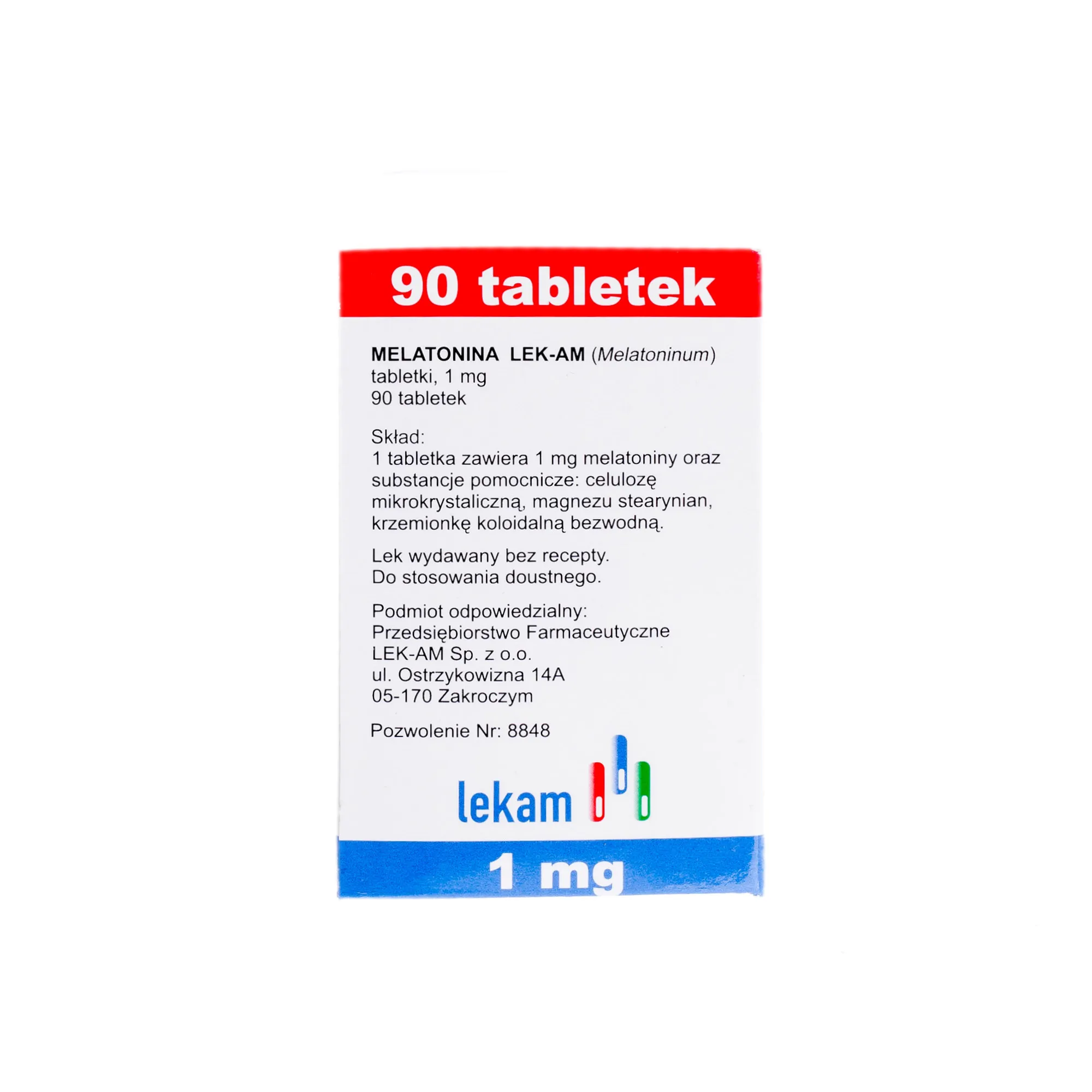 Melatonina LEK-AM 1 mg, 90 tabletek 