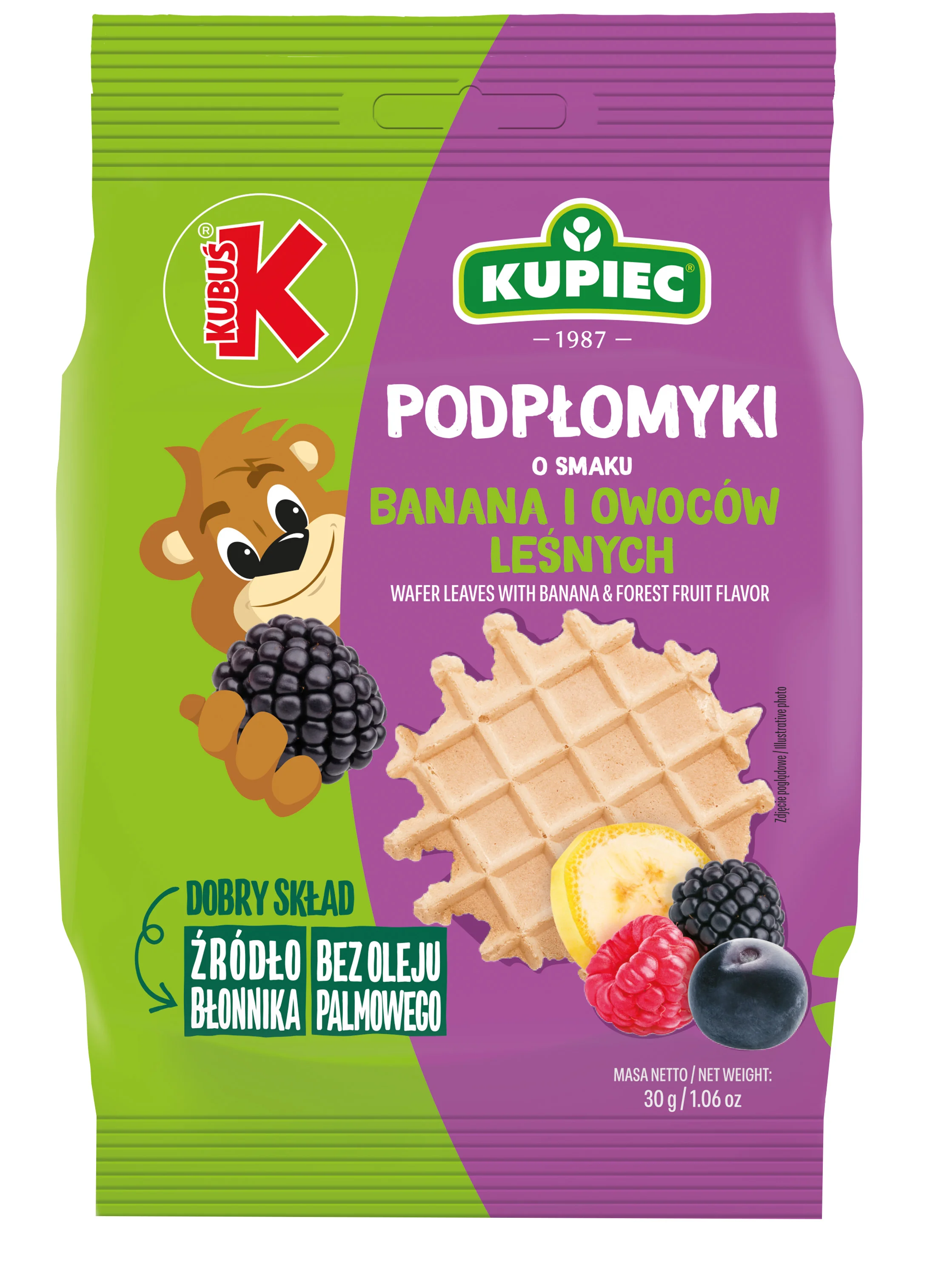 Kupiec podpłomyki o smaku banana i owoców leśnych, 30 g