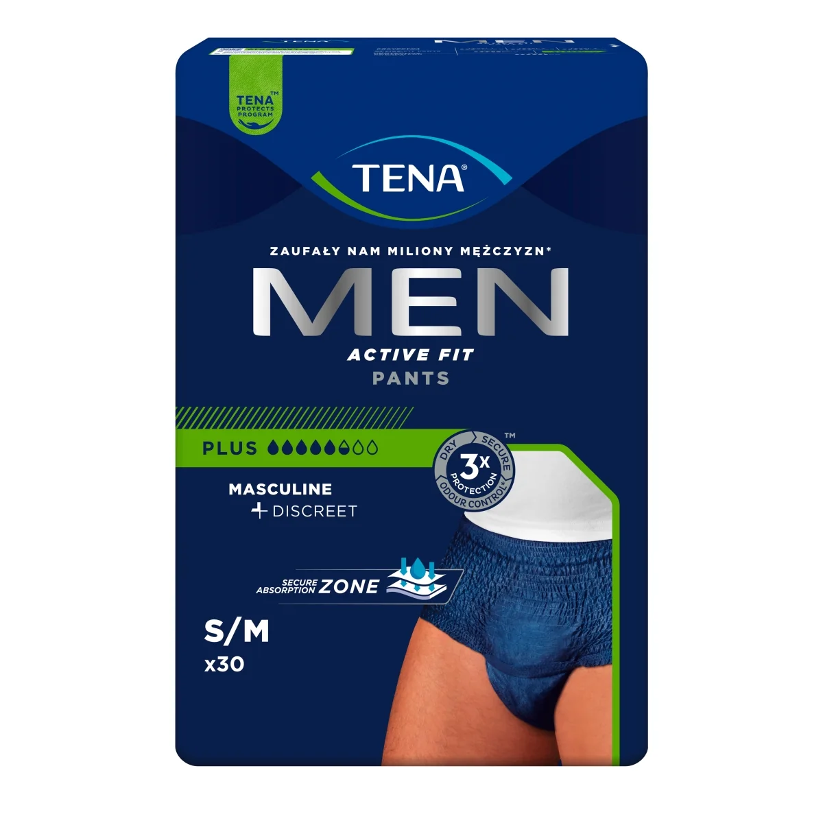 TENA Men Active Fit Pants majtki chłonne Plus Blue S/M, 30 sztuk