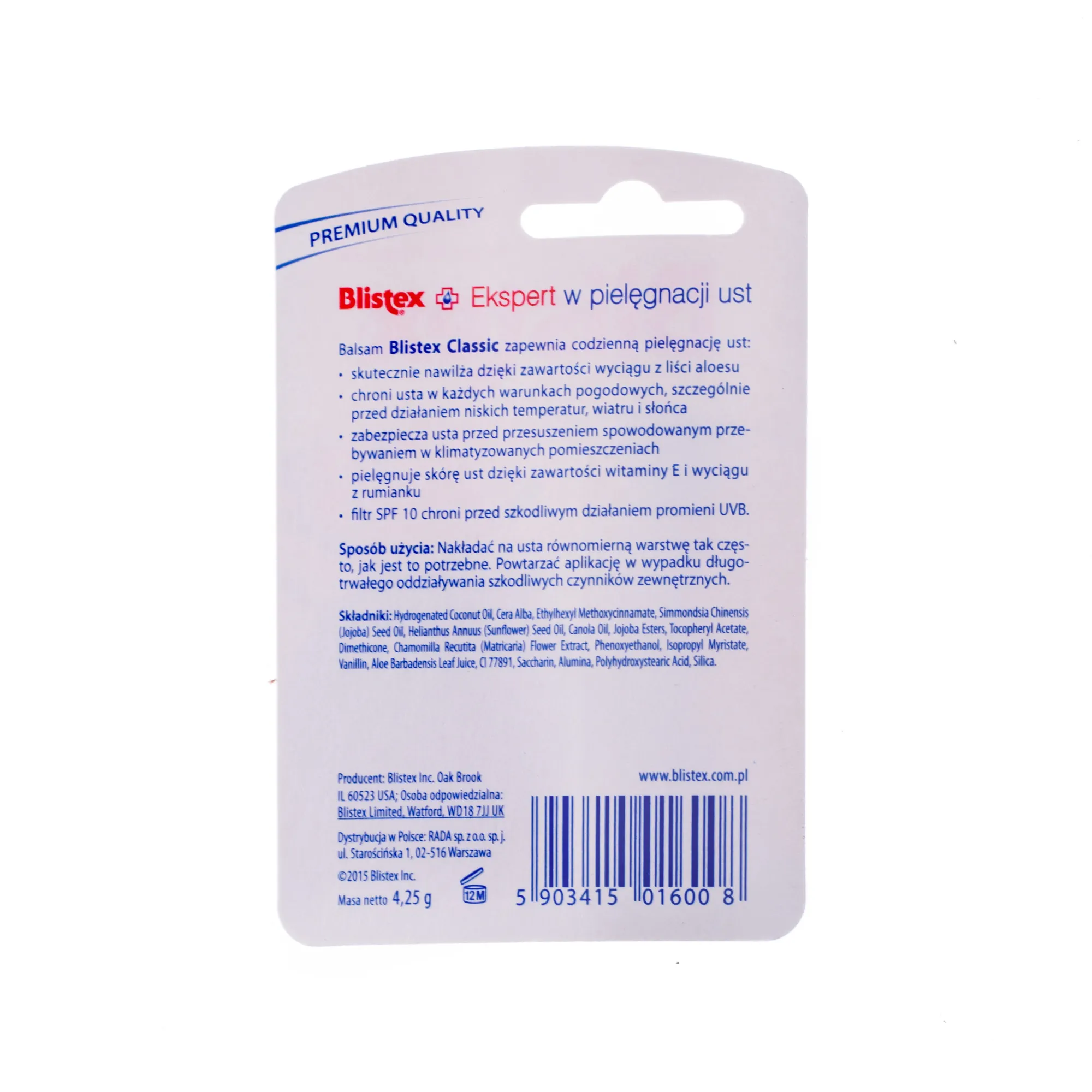 Blistex Classic, balsam, który nawilża i chroni skórę ust, 4,25 g 