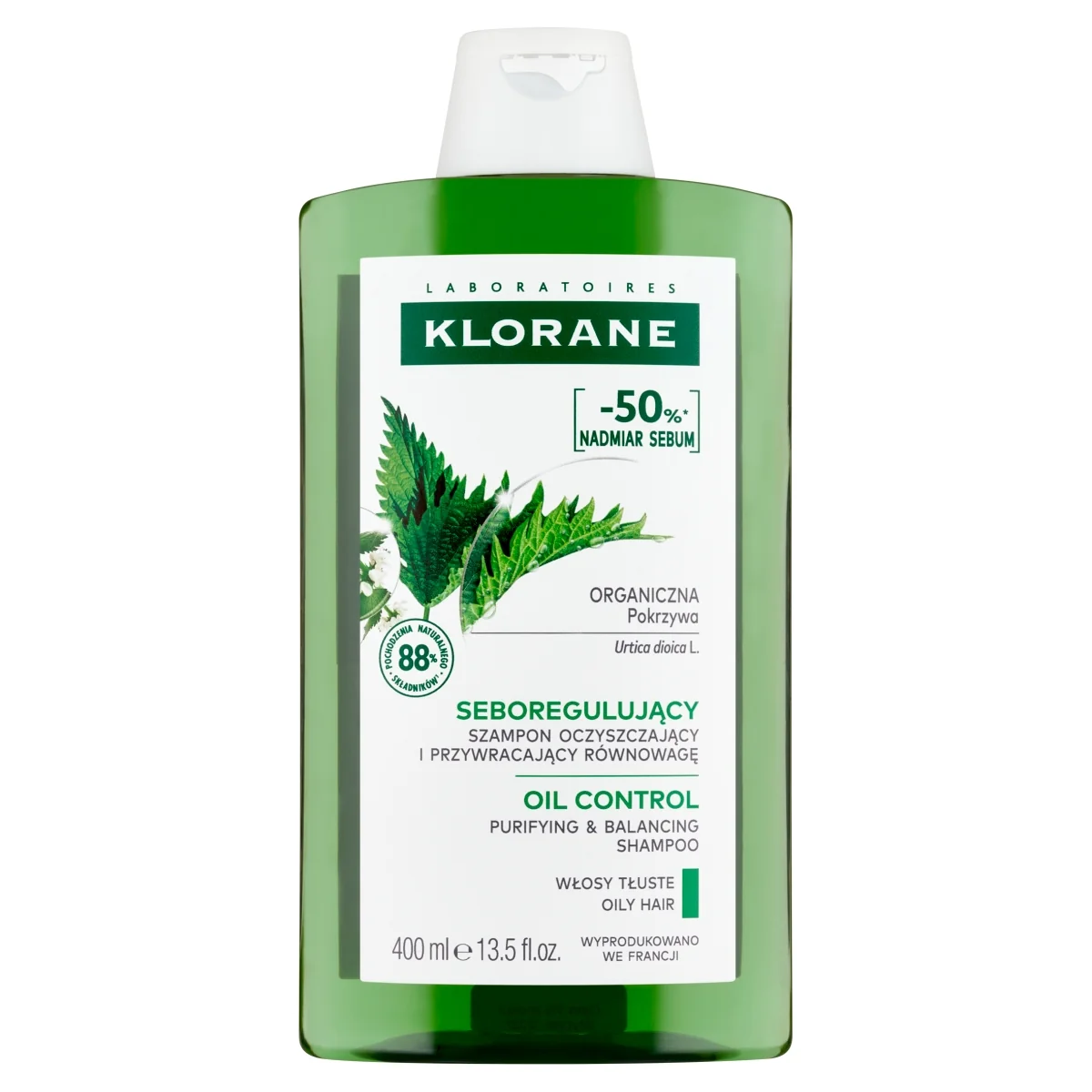 Klorane szampon oczyszczający i przywracający równowagę z pokrzywą, 400 ml