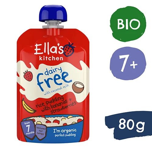 Ella's Kitchen BIO bezmleczny pudding ryżowy z bananem i truskawkami, 80 g