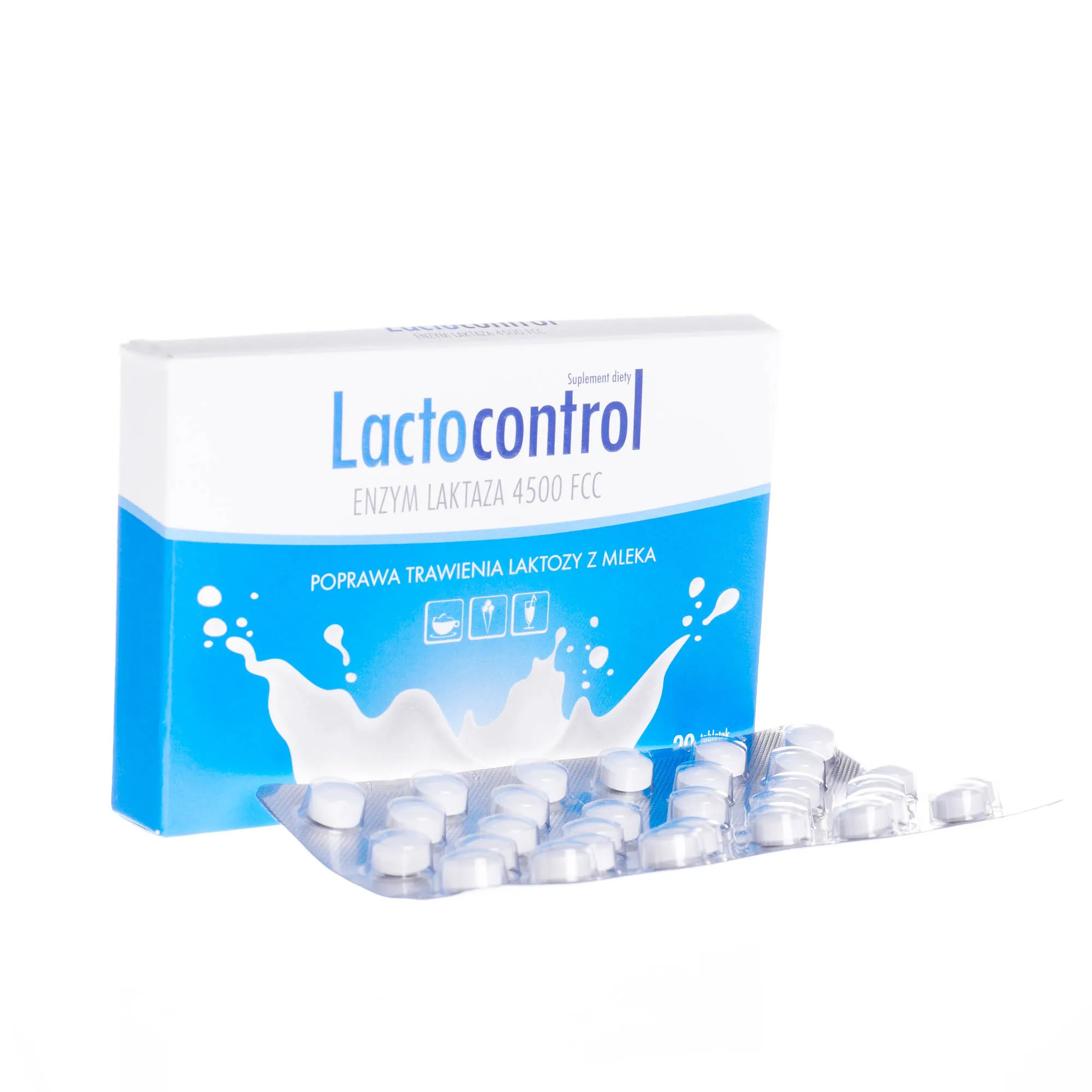 Lactocontrol, suplement diety poprawiający trawienie laktozy z mleka, 30 tabletek
