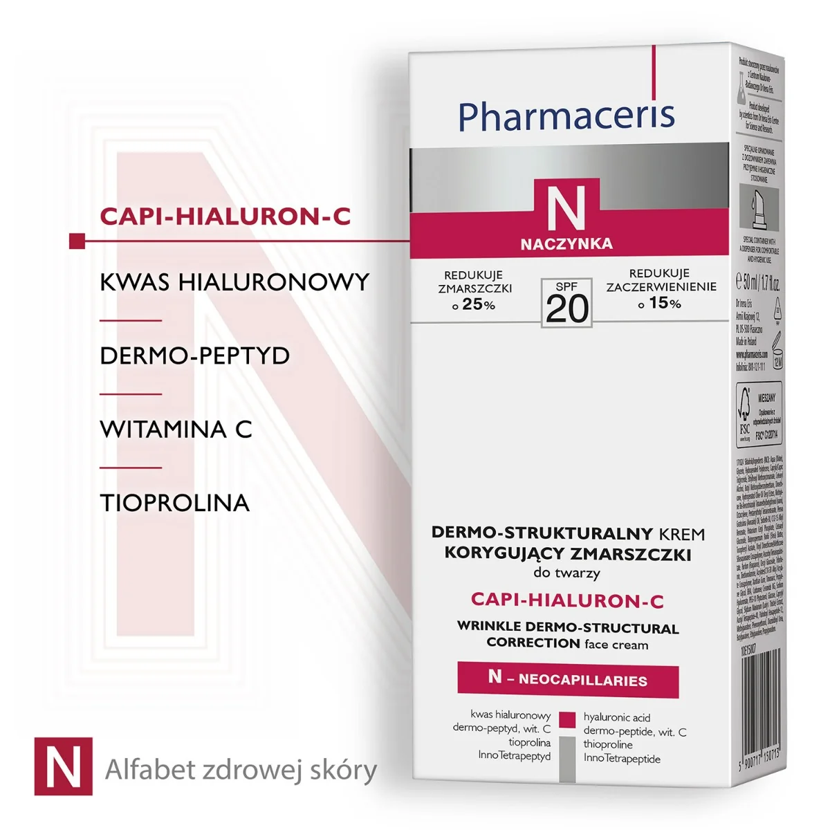 Pharmaceris N Capi-Hialuron-C krem dermo-strukturalny korygujący zmarszczki SPF 20, 50 ml