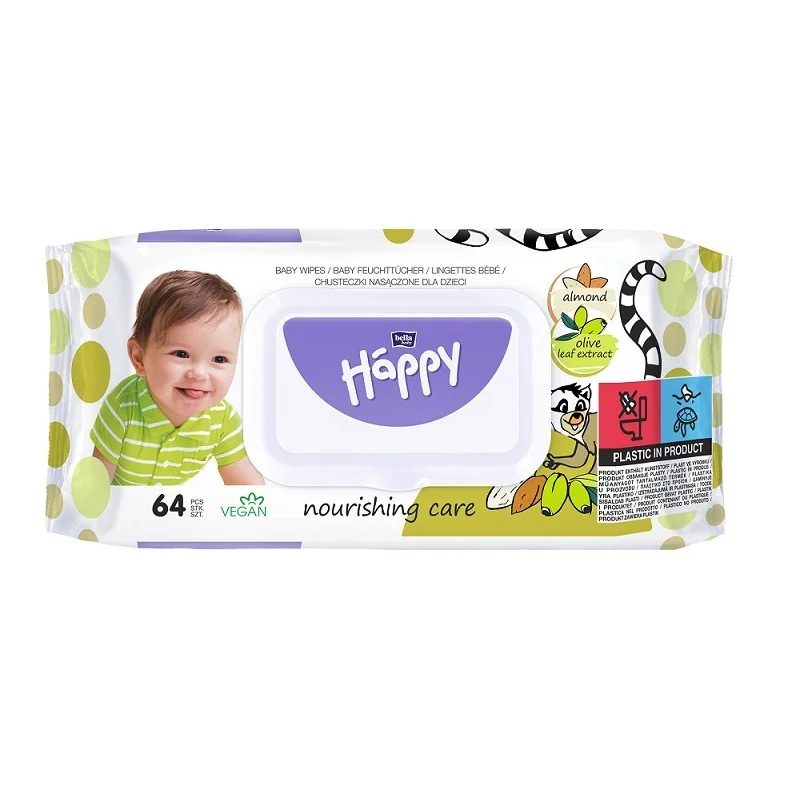 Bella Baby Happy chusteczki nawilżane Migdał i Liście Oliwki, 64 szt.