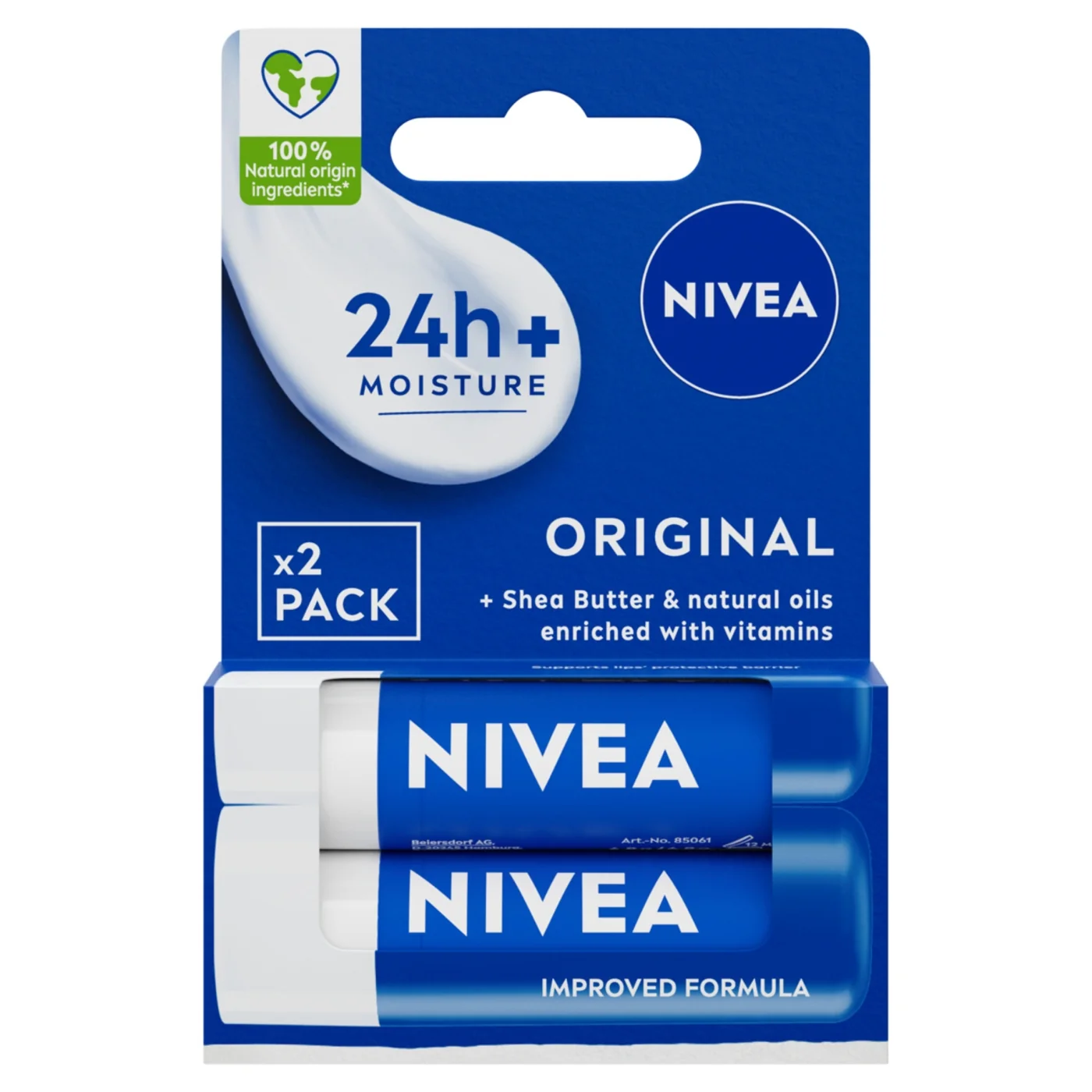 Nivea Original Care pielęgnująca pomadka do ust, 2 x 4,8 g