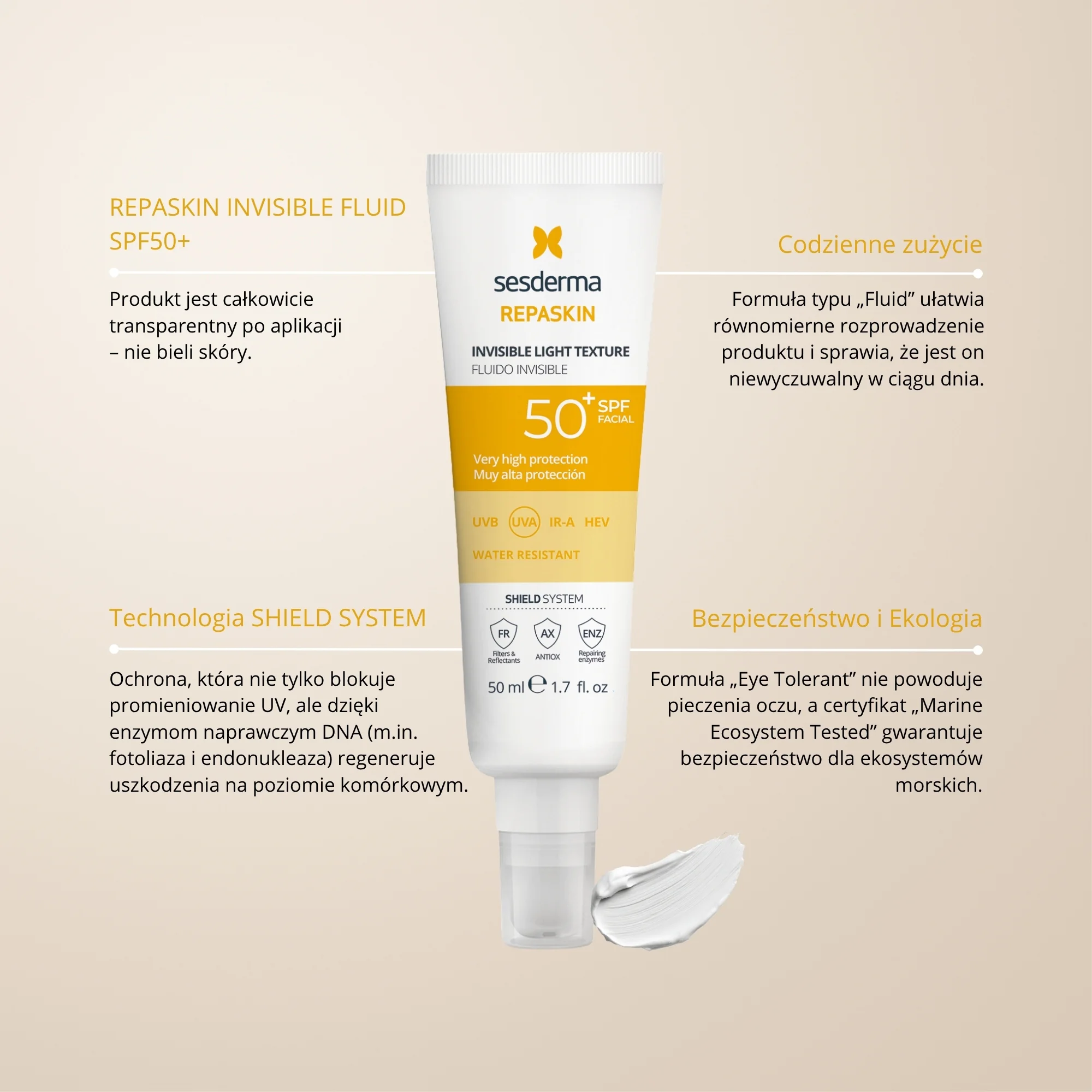 Sesderma Repaskin Invisible Fluid emulsja do twarzy SPF 50+, 50 ml