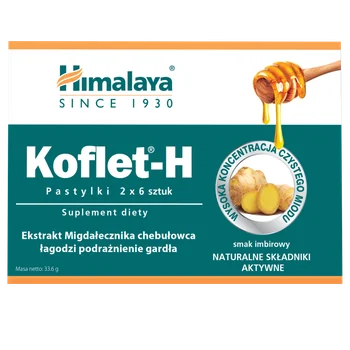 Himalaya Koflet-H suplement diety, smak imbirowy, 12 pastylek do ssania