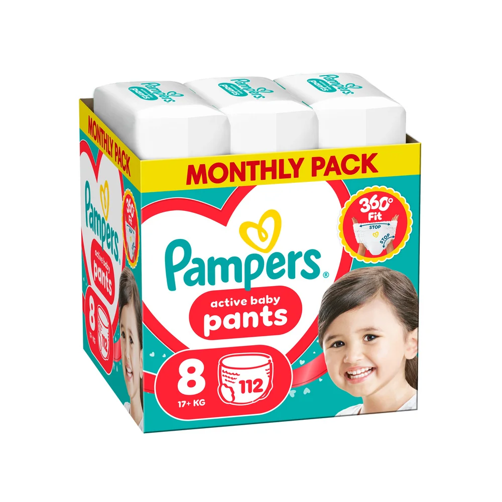 Pampers Active Baby Pants 8 pieluchomajtki, rozmiar 8, 17+ kg, 112 sztuk