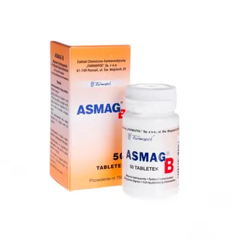 Asmag B ( Magnesii hydroaspartas 20 mg + Pyridoxini hydrochloridum 0,25 mg ) 50 tabletek 