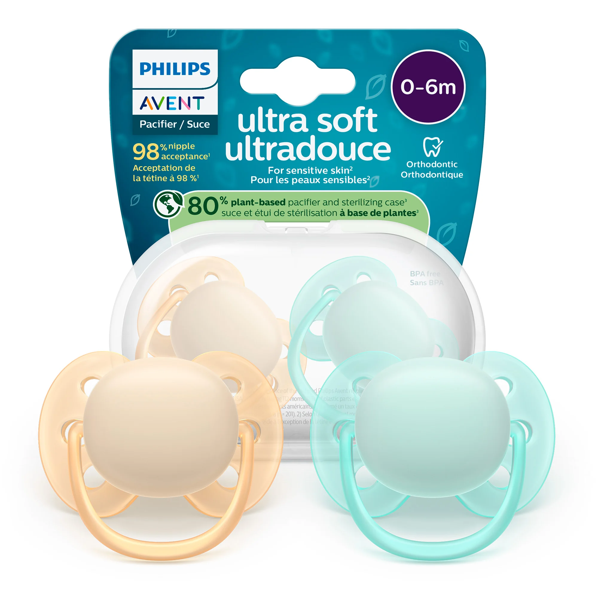 Philips Avent Ultra Soft Ultradouce ortodontyczny smoczek uspokajający 0-6 m, 2 sztuki