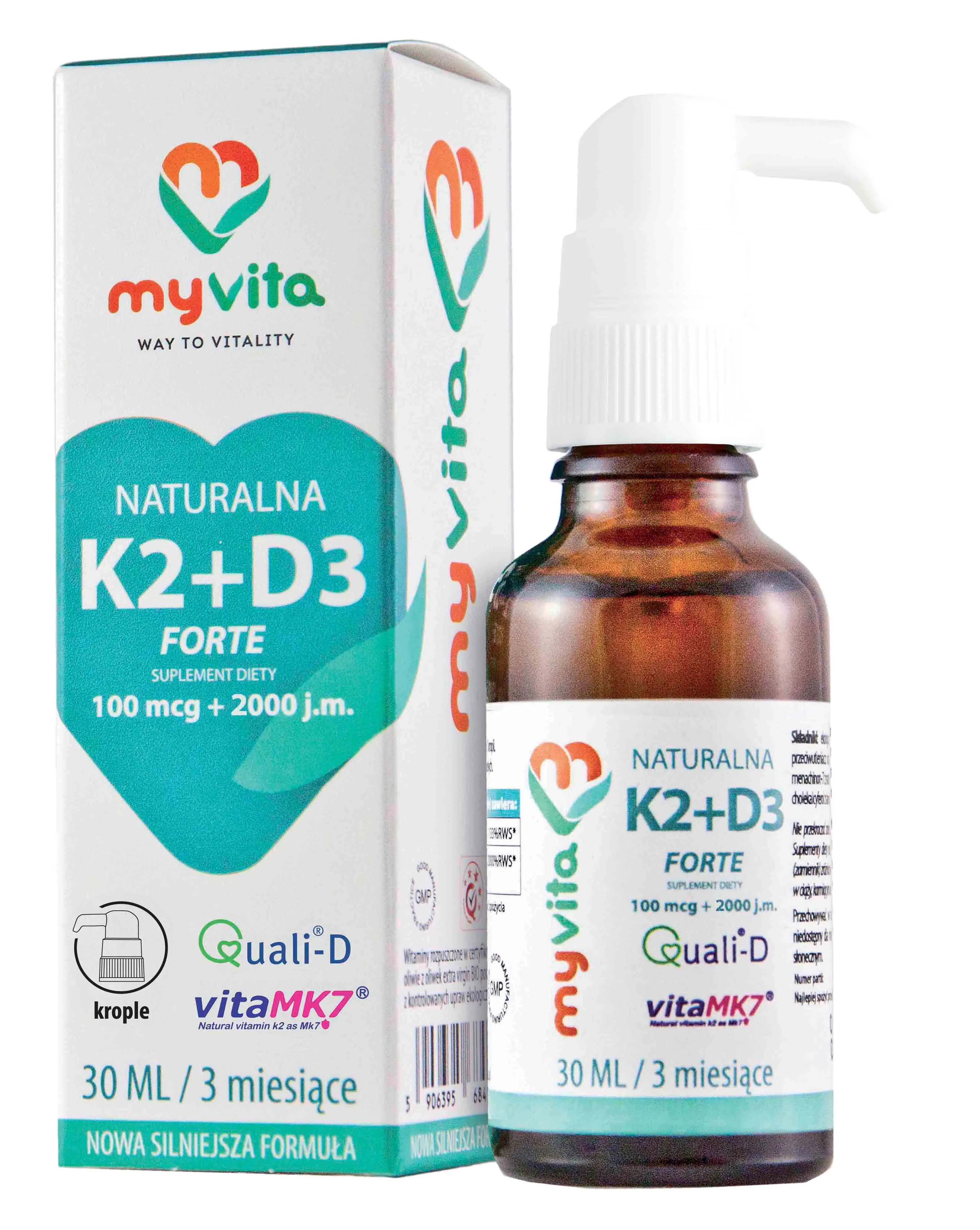 MyVita, Witamina K2 MK-7 + D3 Forte, suplement diety, krople, 30ml