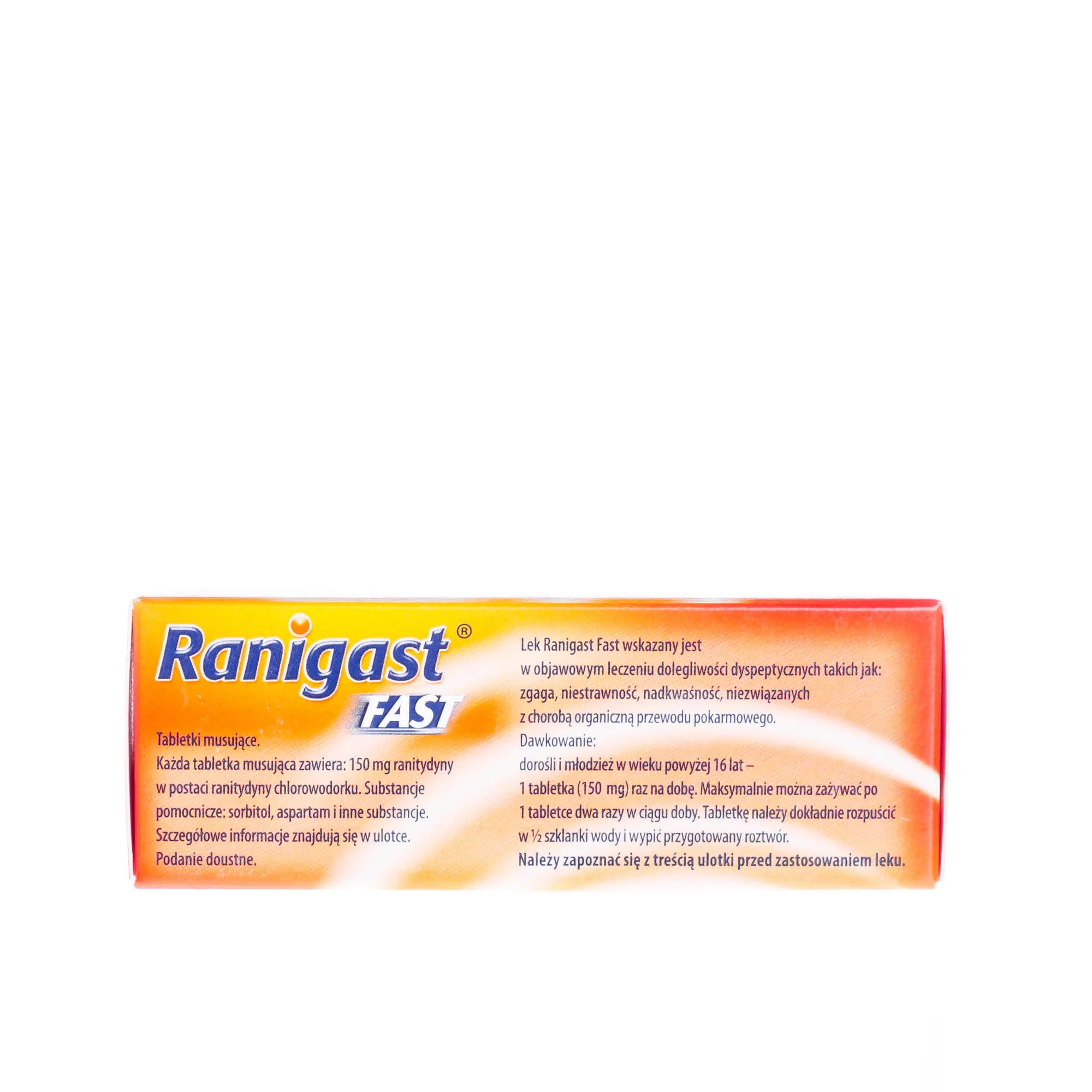 Ranigast Fast - tabletki musujące na zgagę, niestrawność i nadkwaśność, 10 tabletek 