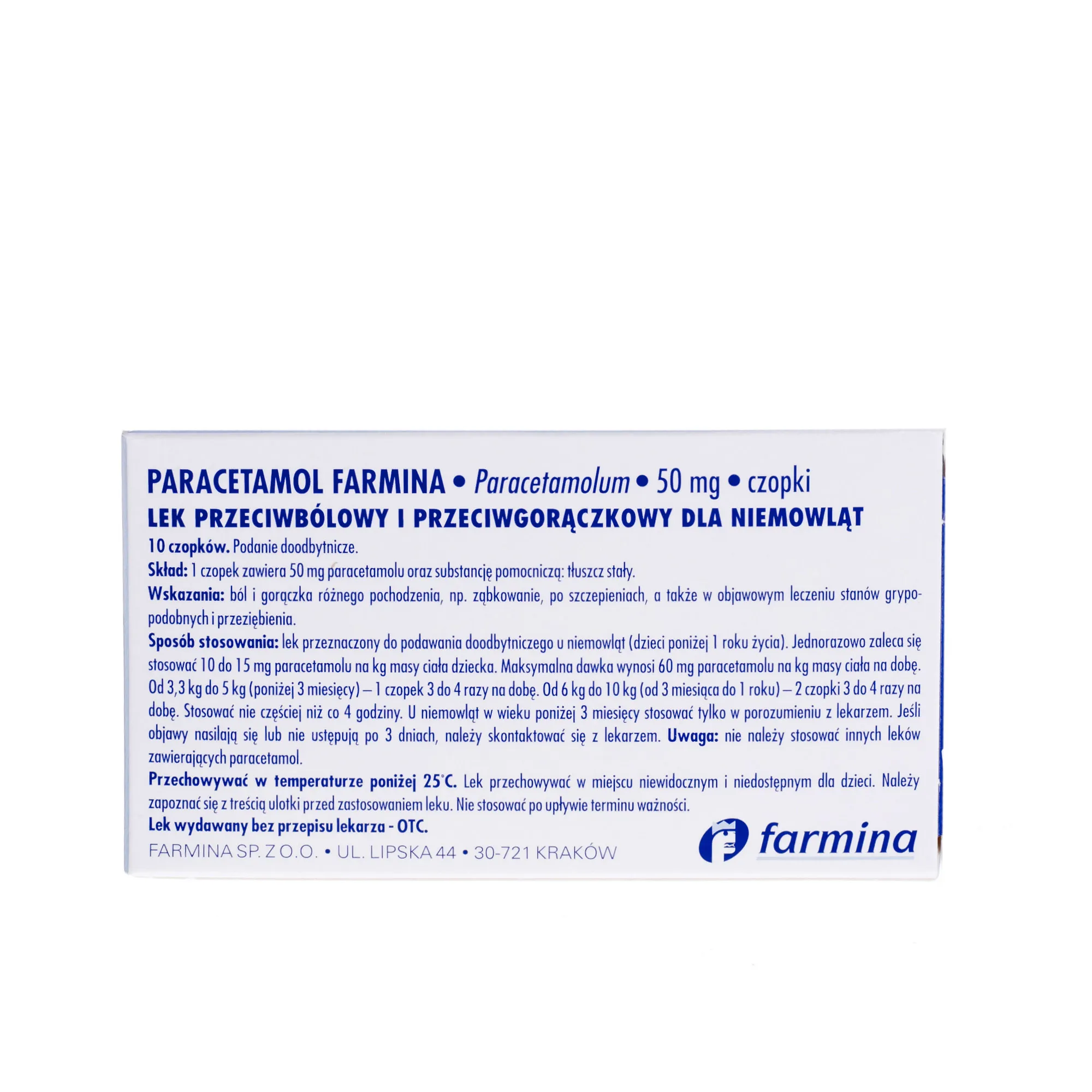 Paracetamol Farmina, 50 mg, 10 czopków 
