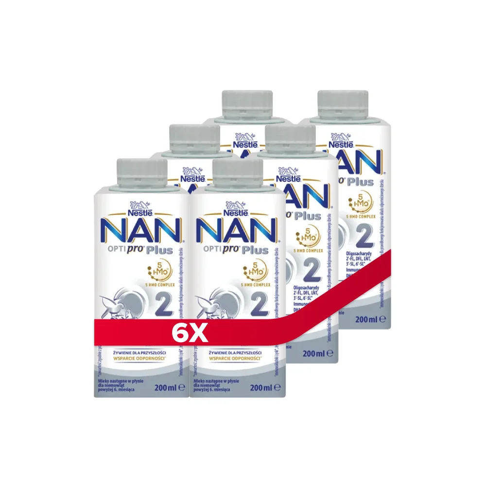 NAN OPTIPRO Plus 2 mleko następne w płynie dla niemowląt powyżej 6. miesiąca 6 x 200 ml