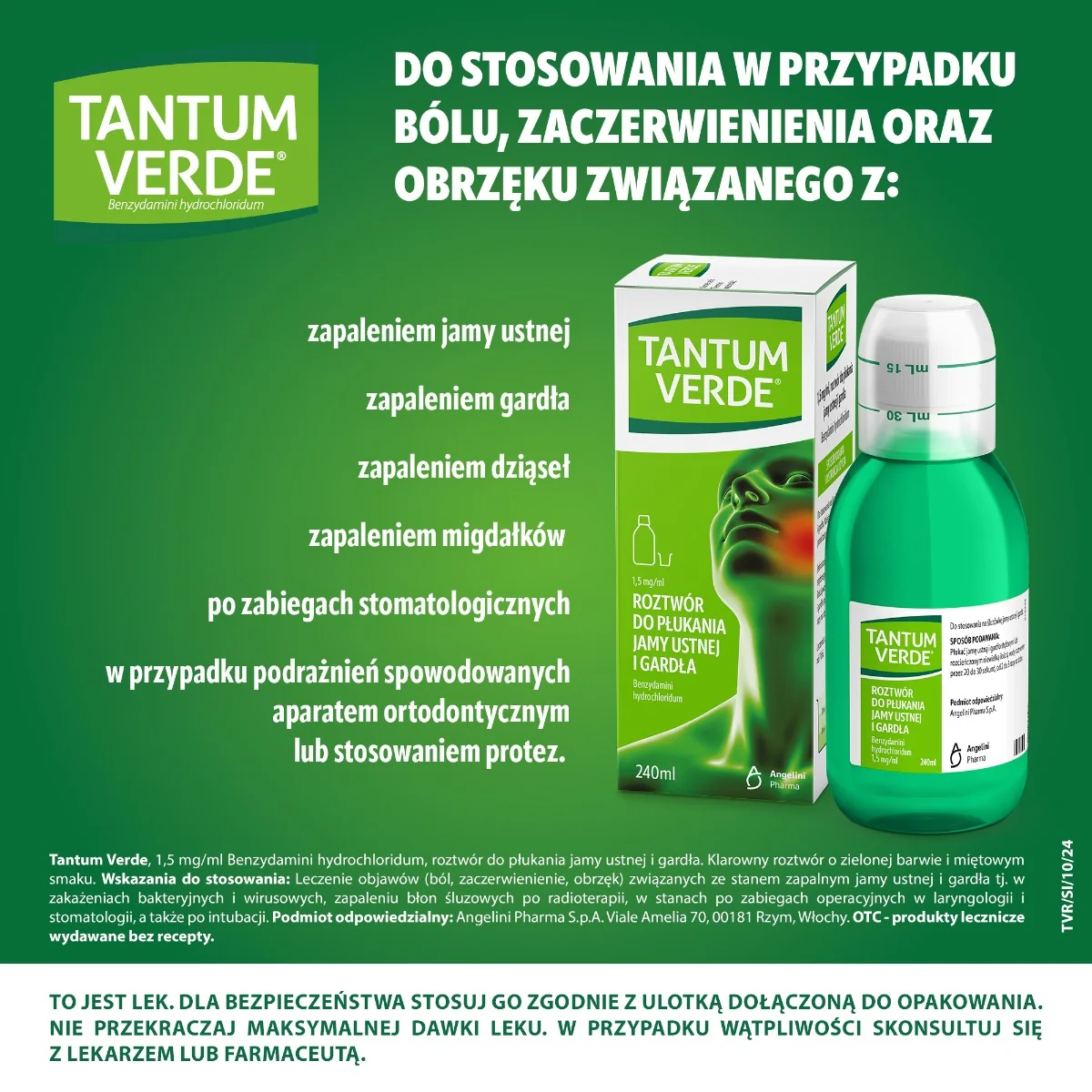 Tantum Verde roztwór do płukania jamy ustnej, 240 ml