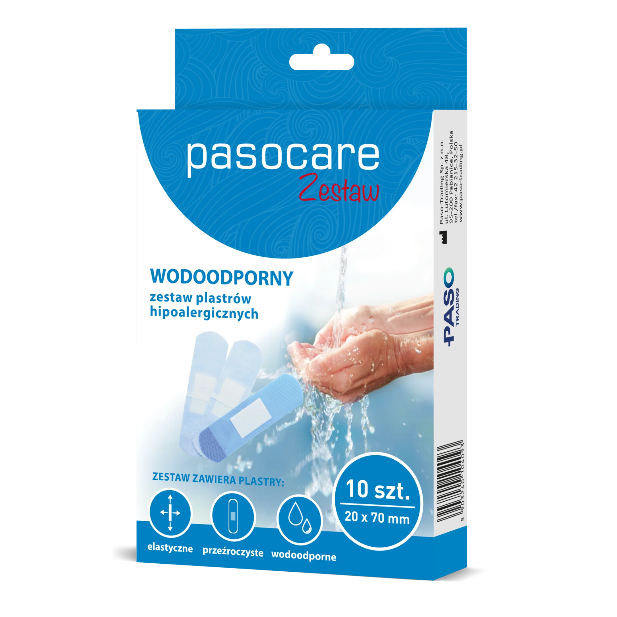 Pasocare Zestaw wodoodporny zestaw plastrów hipoalergicznych 19 x 72 cm, 10 sztuk