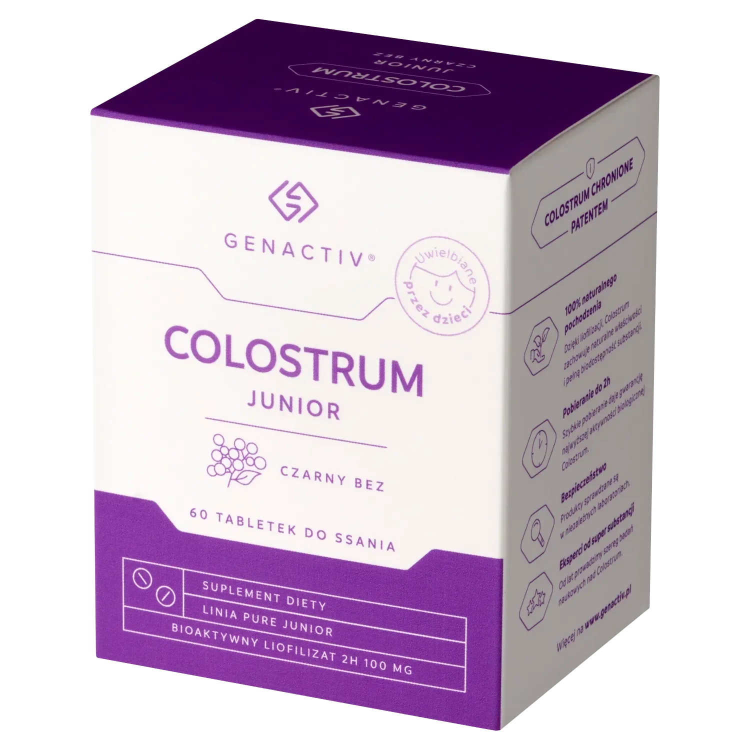 Genactiv Colostrum Junior Czarny Bez 60 tabletek do ssania