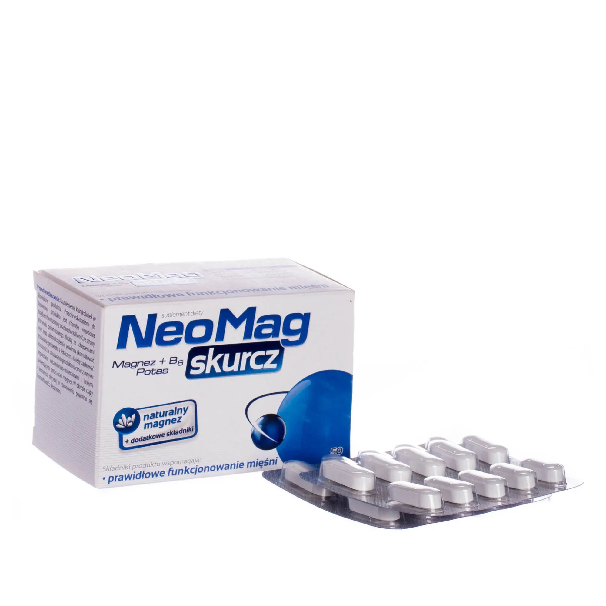 NeoMag skurcz - suplement diety bogaty w magnez, witaminę B6 i Potas, 50 tabletek.