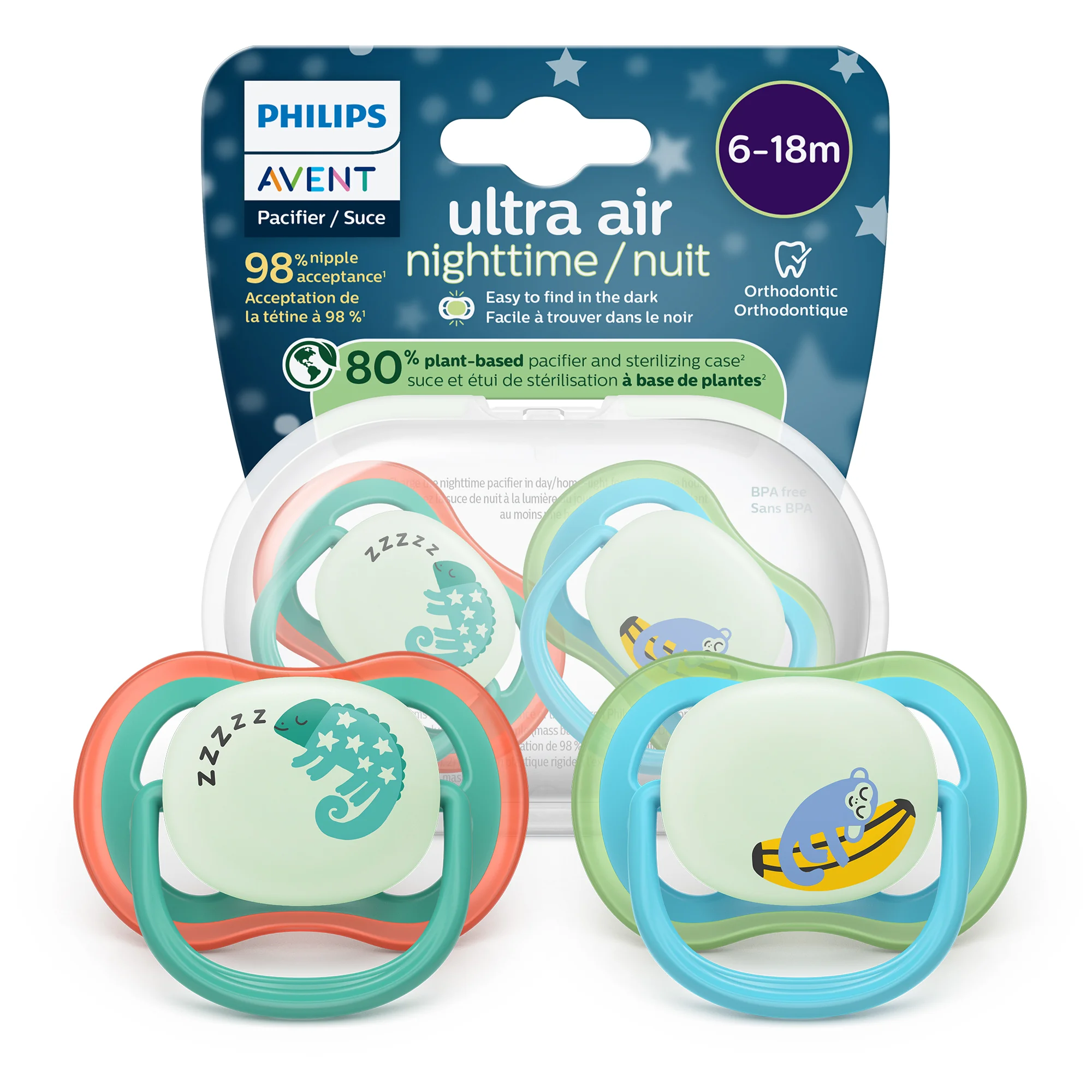 Philips Avent Ultra Air Nighttime świecący w ciemności ortodontyczny smoczek uspokajający 6-18 m, 2 sztuki