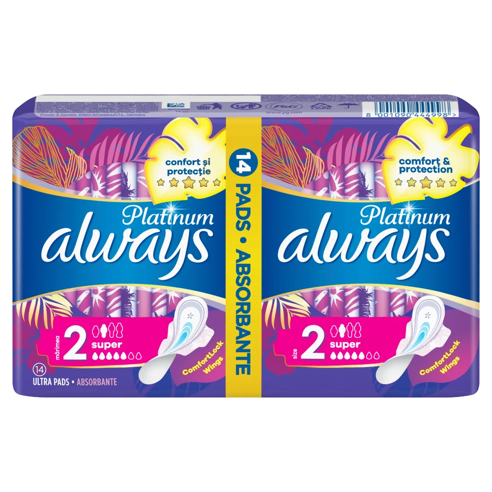 Always Platinum Super podpaski ze skrzydełkami rozmiar 2, 14 szt.