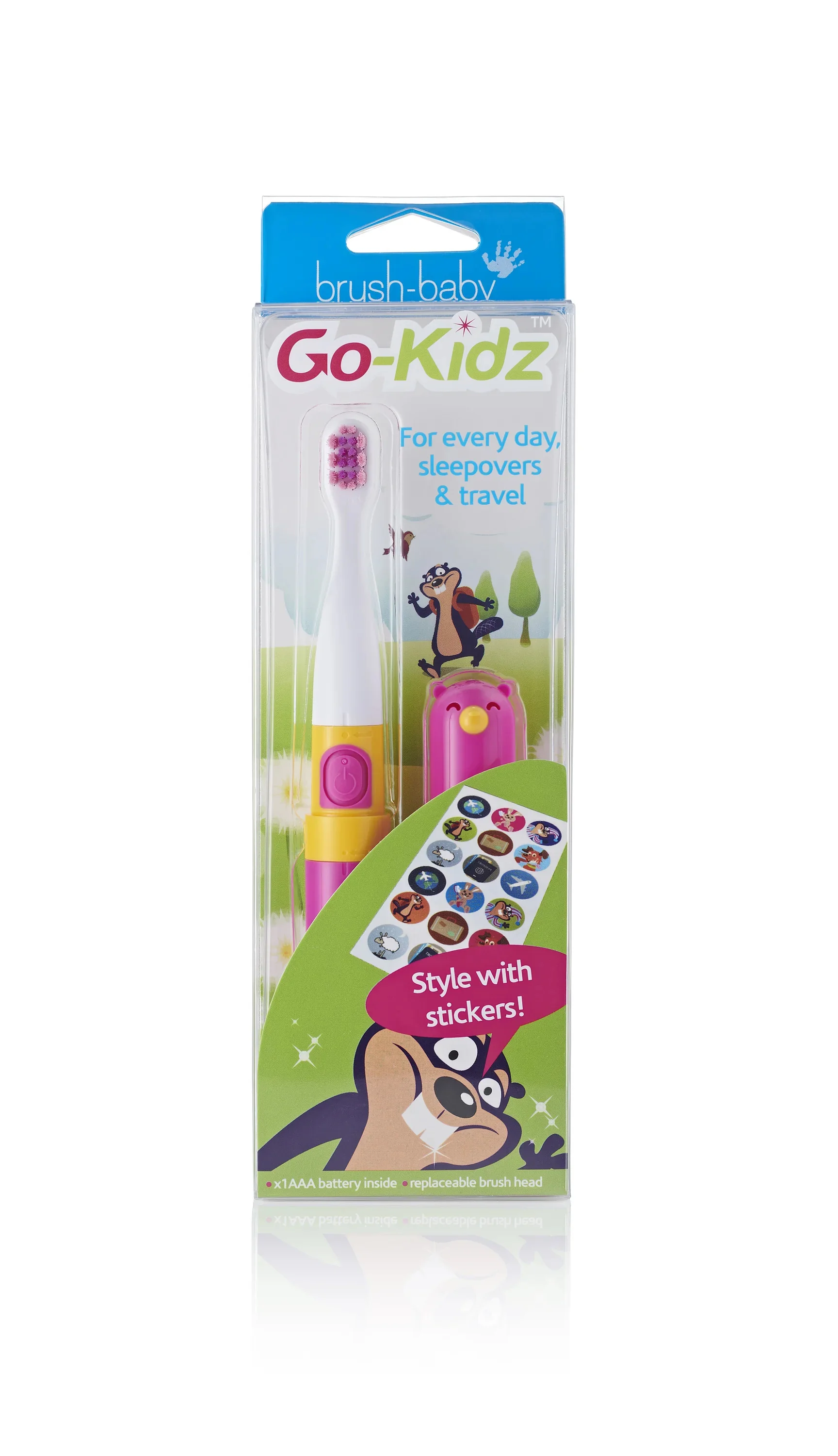 Brush-Baby Go-Kidz podróżna szczoteczka soniczna dla dzieci 3+ lat Blue/Pink, 1 sztuka
