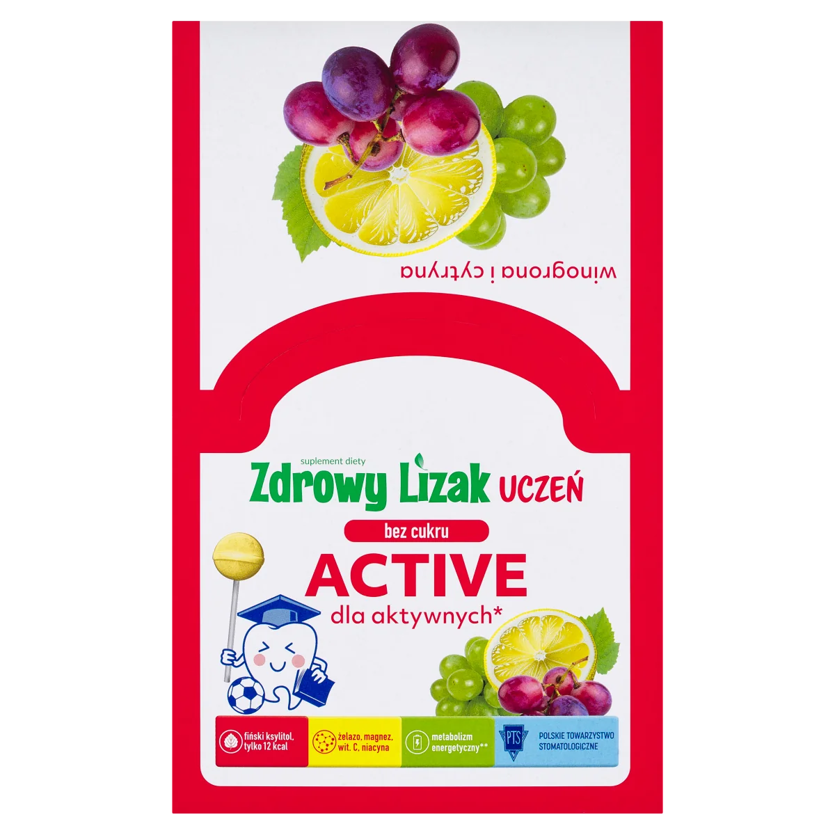 Zdrowy Lizak Uczeń Active smak winogono-cytryna, 40 sztuka