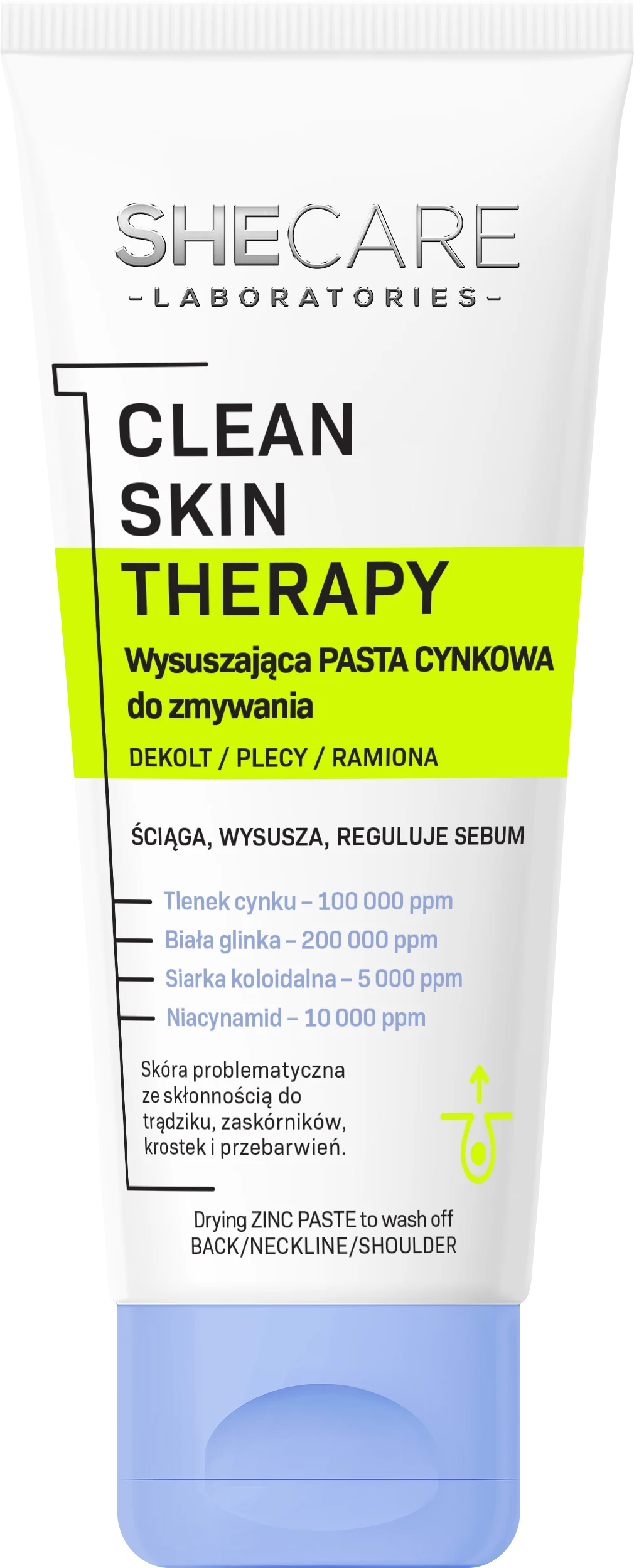 SheCare Clean Skin Therapy wysuszająca pasta cynkowa do zmywania – dekolt, plecy, ramiona, 90 g