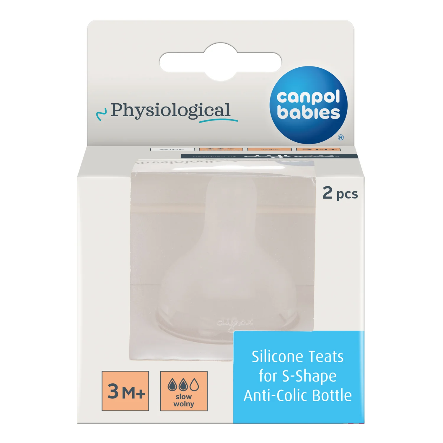 Canpol Babies smoczek silikonowy do butelki S-Shape M (wolny), 2 szt
