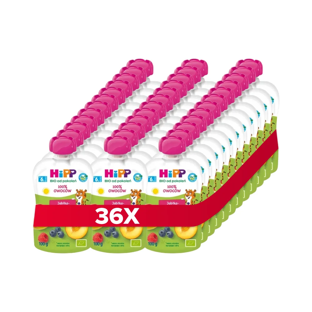 HiPP BIO od pokoleń mus owocowy jabłka brzoskwinie owoce leśne po 6. miesiącu, 36 x 100 g