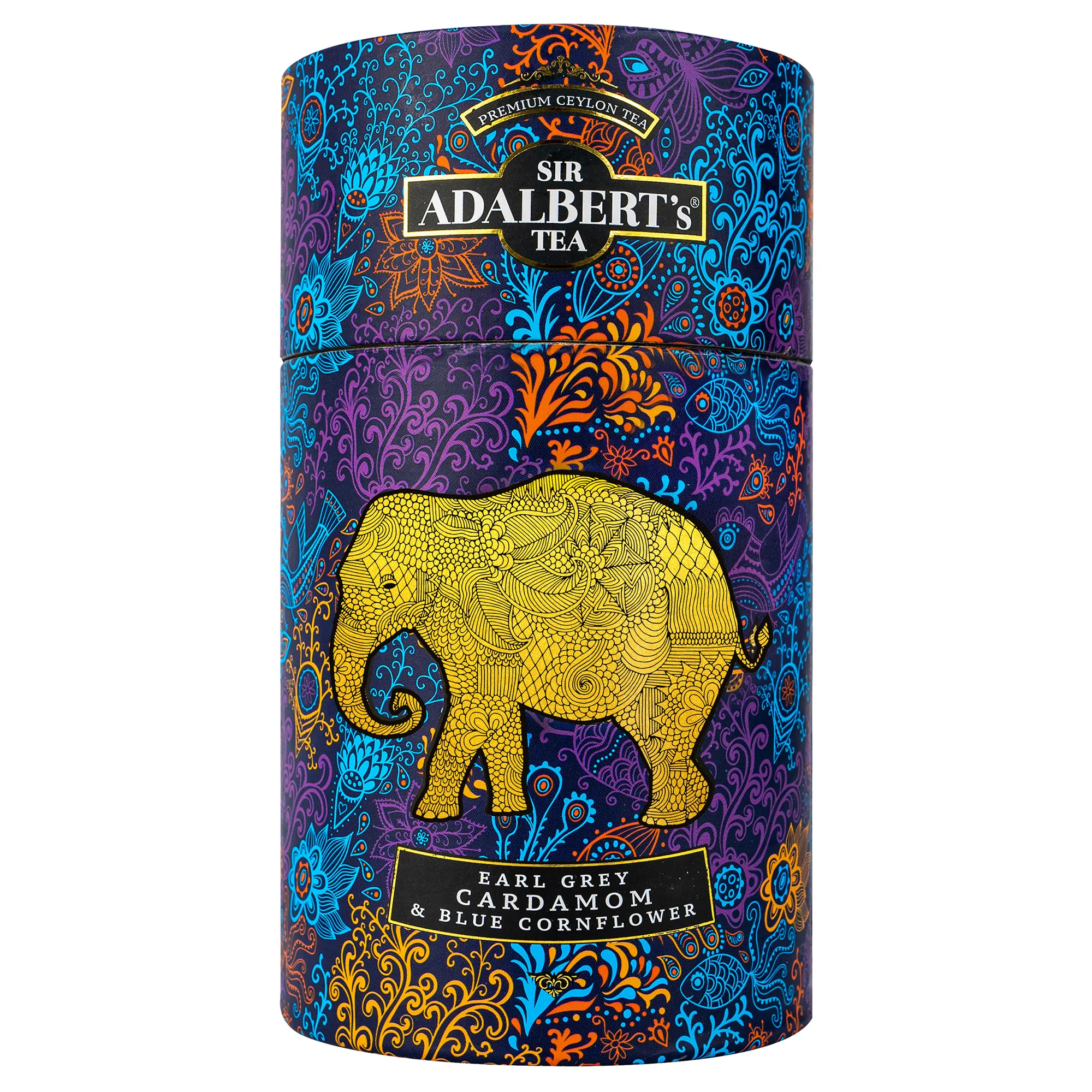 Sir Adalbert's Tea czarna herbata liściasta w puszce tekturowej Earl Grey Cardamom & Blue Cornflower, 100 g